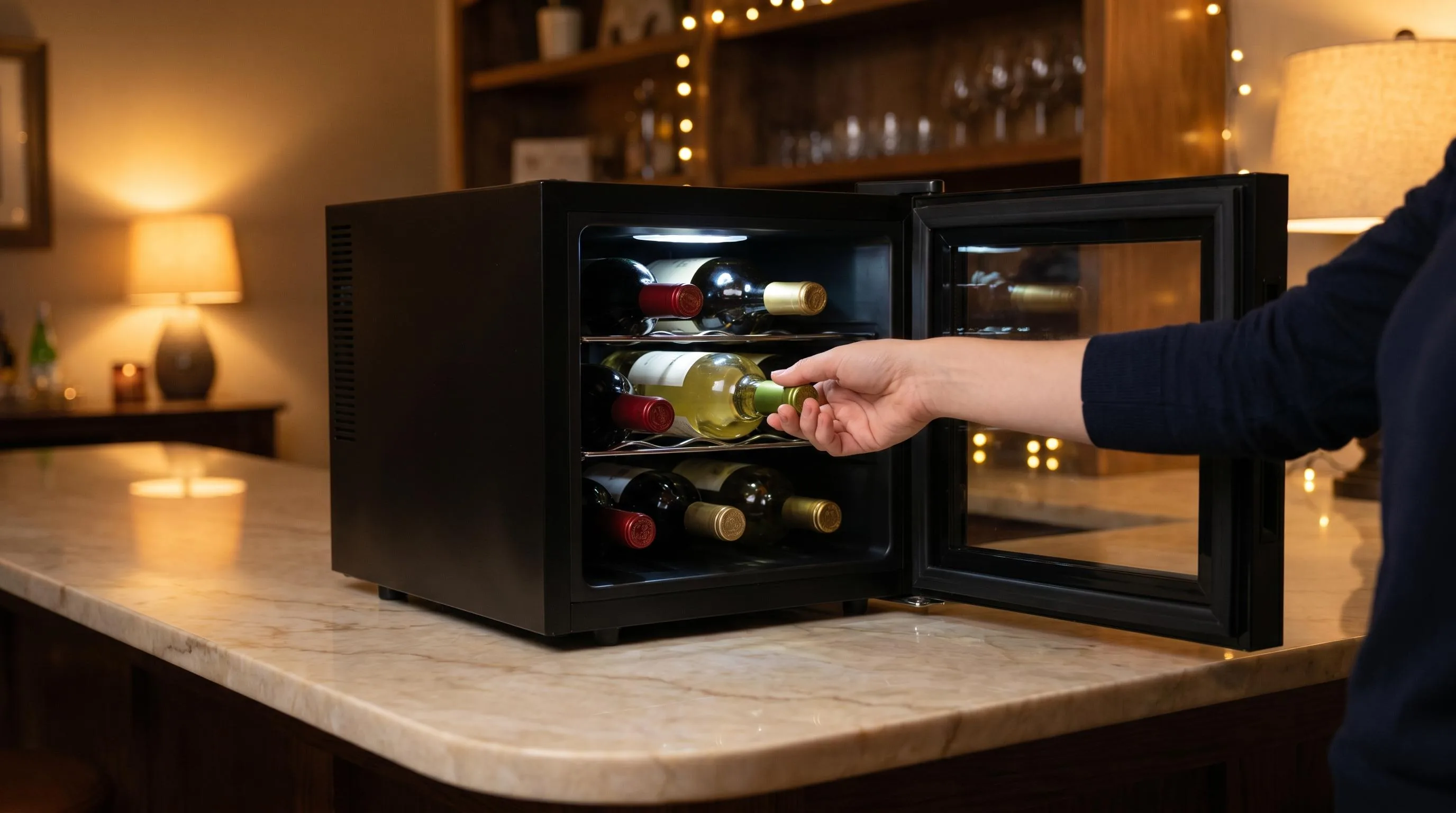 The Koolatron ‎WC18-MG shown in everyday use at home, as tested by FlightWineBar