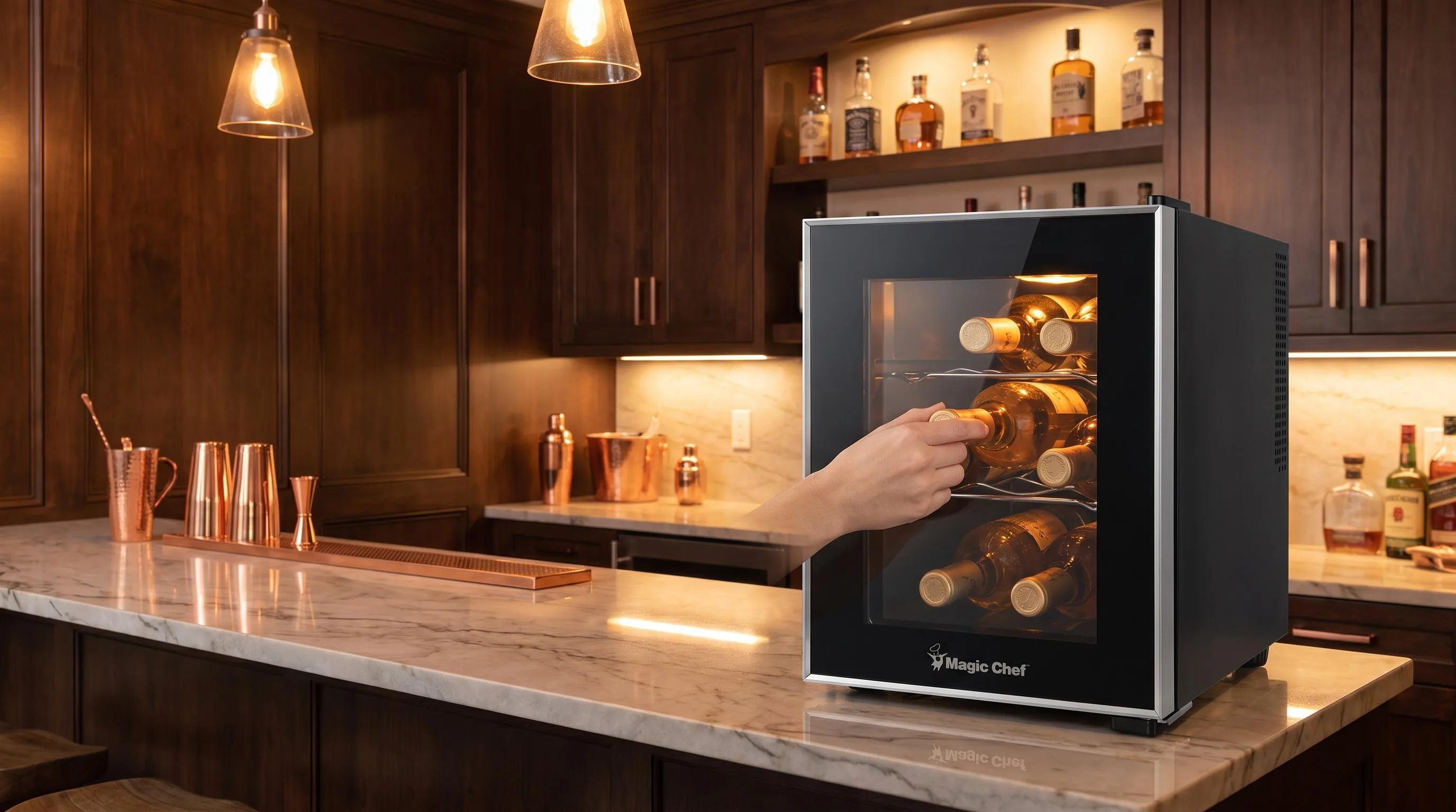 Magic Chef HMWC50ST Wine Cooler Review 2026 3 The Magic Chef HMWC50ST shown in everyday use at home, as tested by FlightWineBar