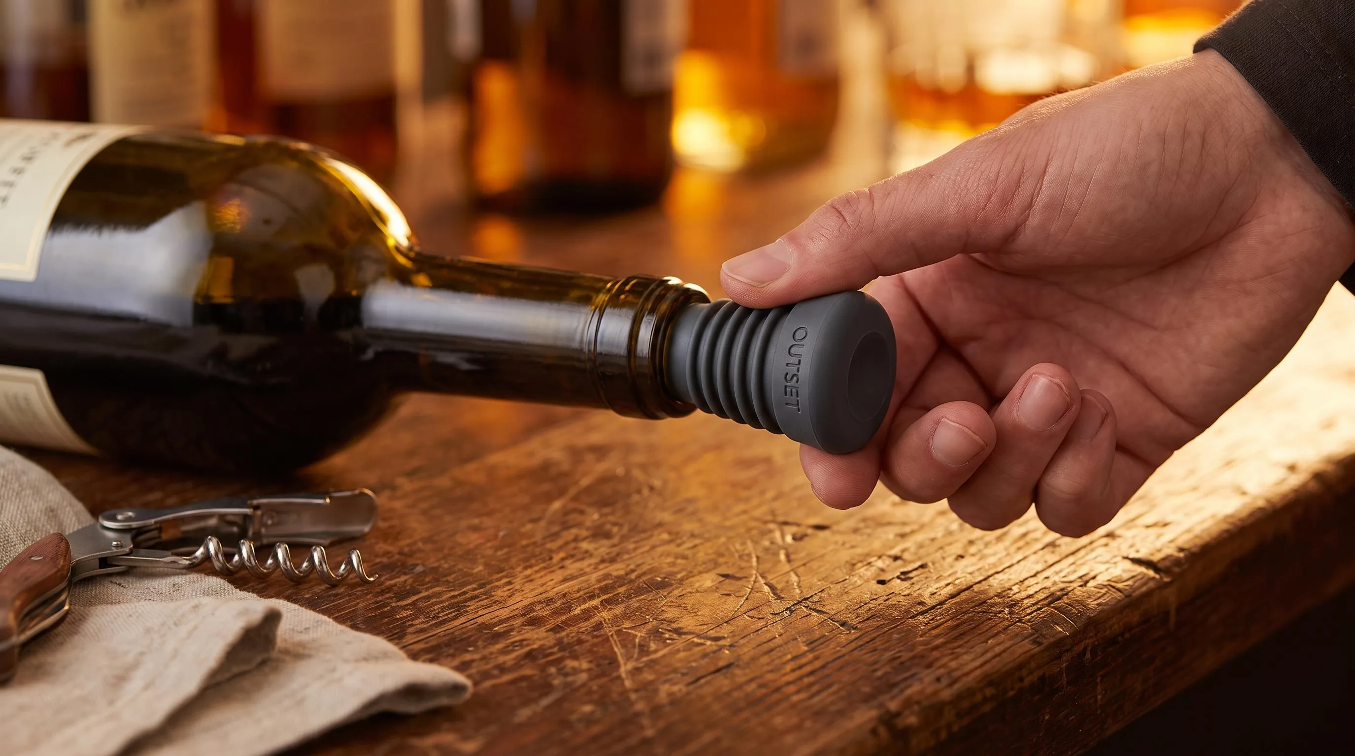 Close-up of the Outset Silicone Wine Bottle Stoppers build quality, materials and finish during our review