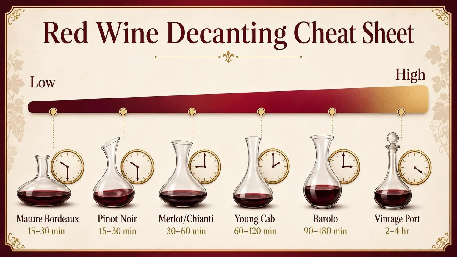 How Long Should Red Wine Decant? 1 Red Wine Decant Times by Type — key facts at a glance