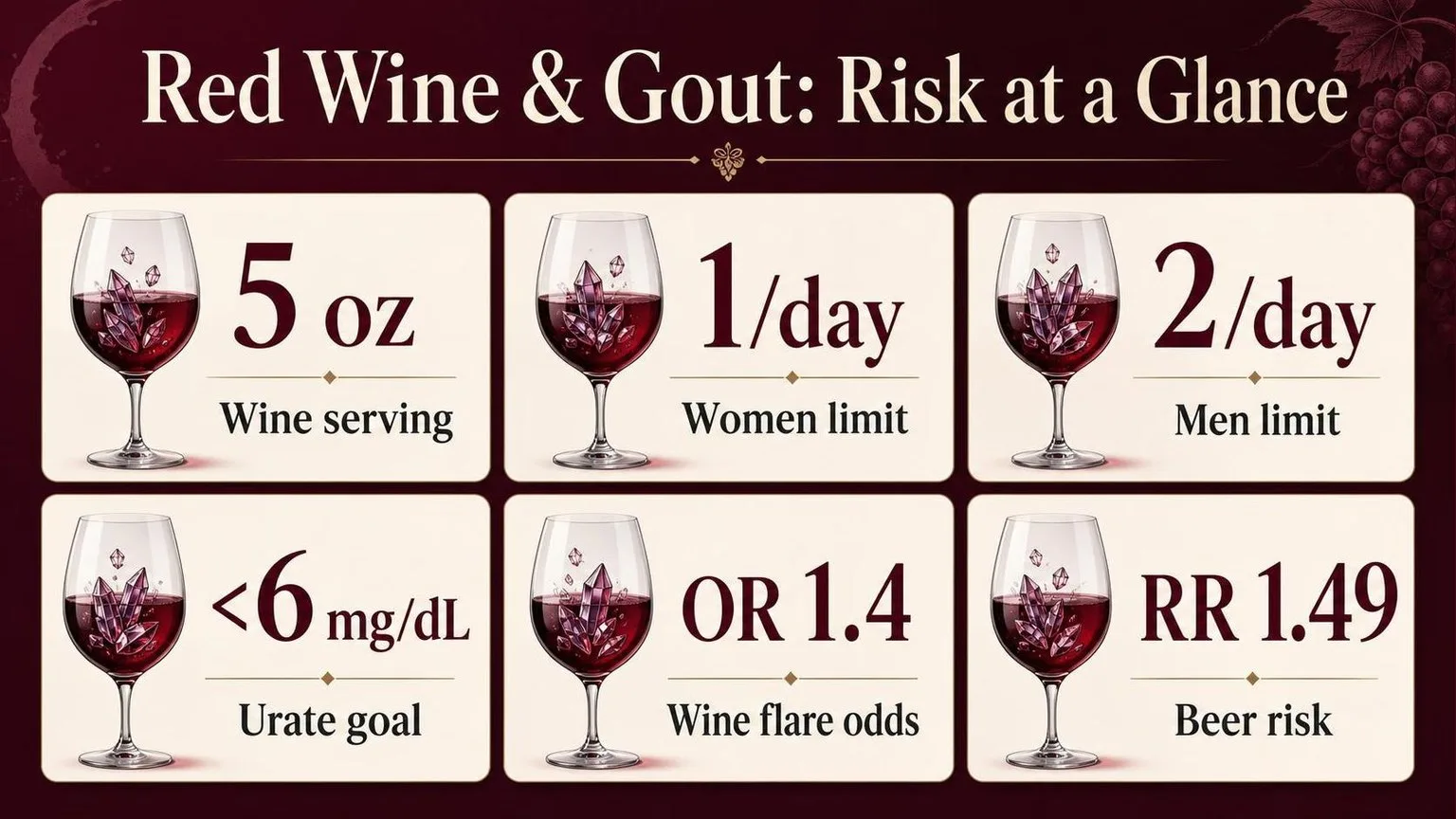 Red Wine & Gout: Flare Risk by Dose — key facts at a glance