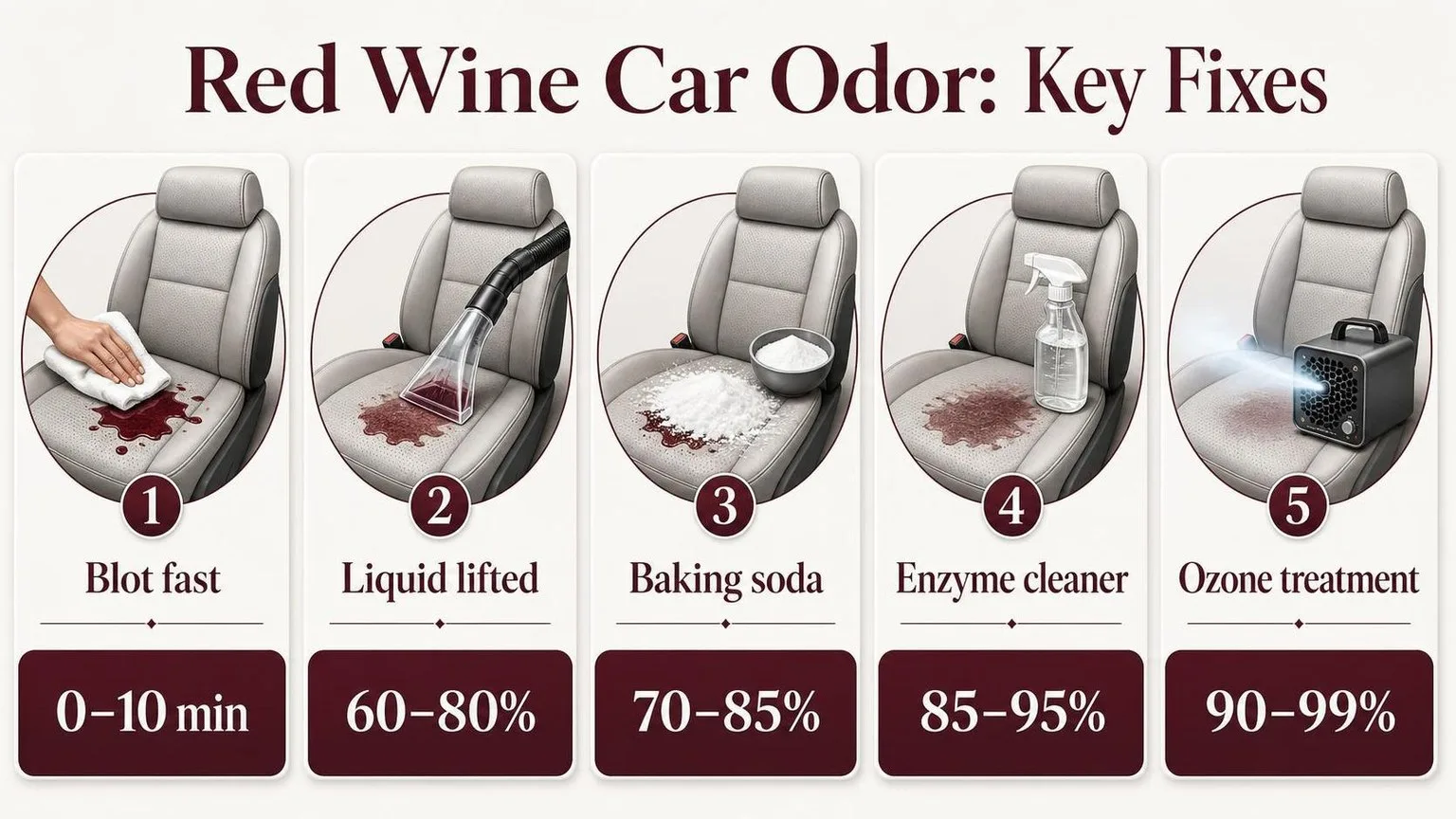 How To Get Rid Of Red Wine Smell In Car? 1 Red Wine Odor Removal: Method Effectiveness — key facts at a glance