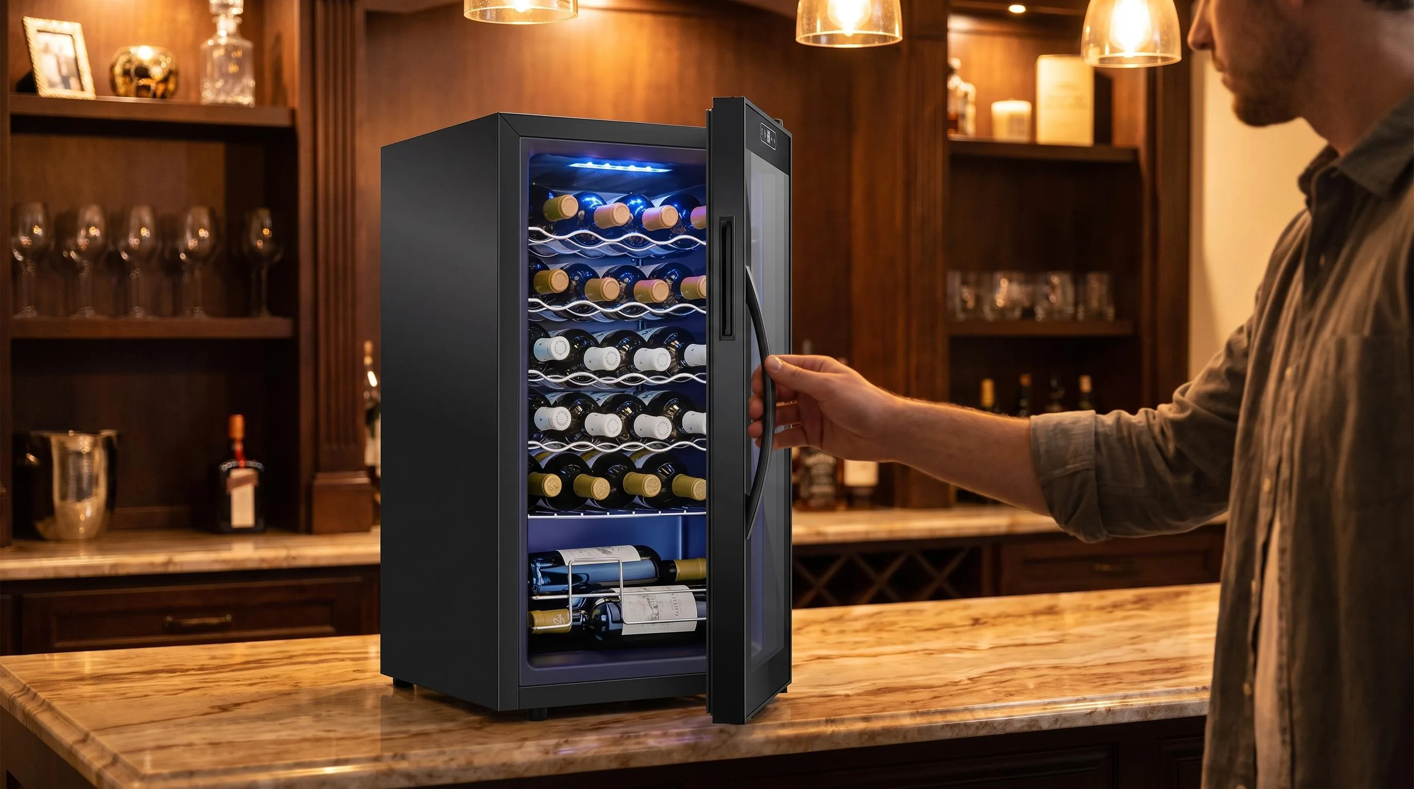 The Schmecke SHMFWCC121LB shown in everyday use at home, as tested by FlightWineBar