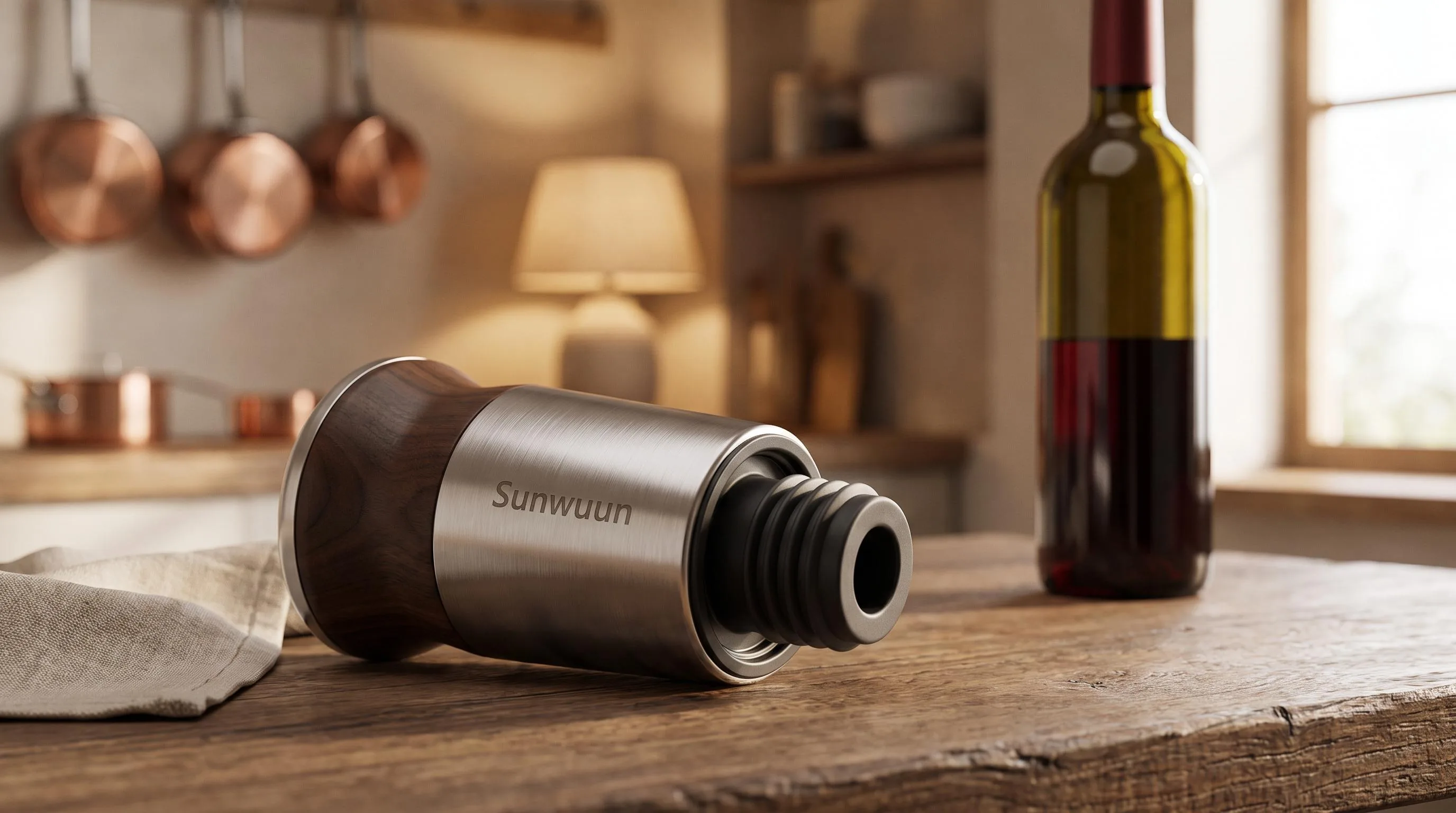 Close-up of the sunwuun wine vacuum sealer build quality, materials and finish during our review