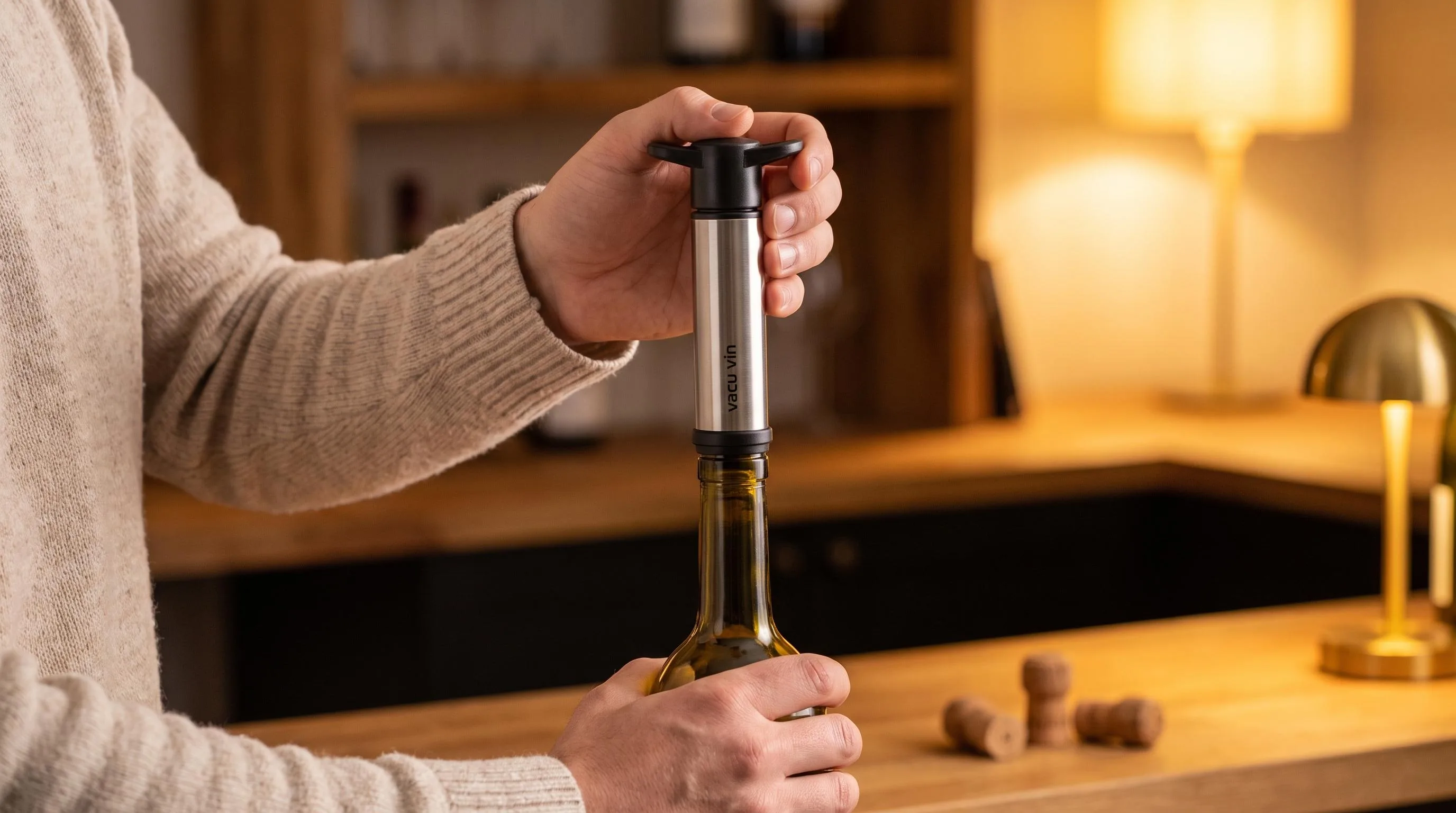 Vacu Vin Wine Saver Pump Review 2026 3 The Vacu Vin Wine Saver Pump shown in everyday use at home, as tested by FlightWineBar