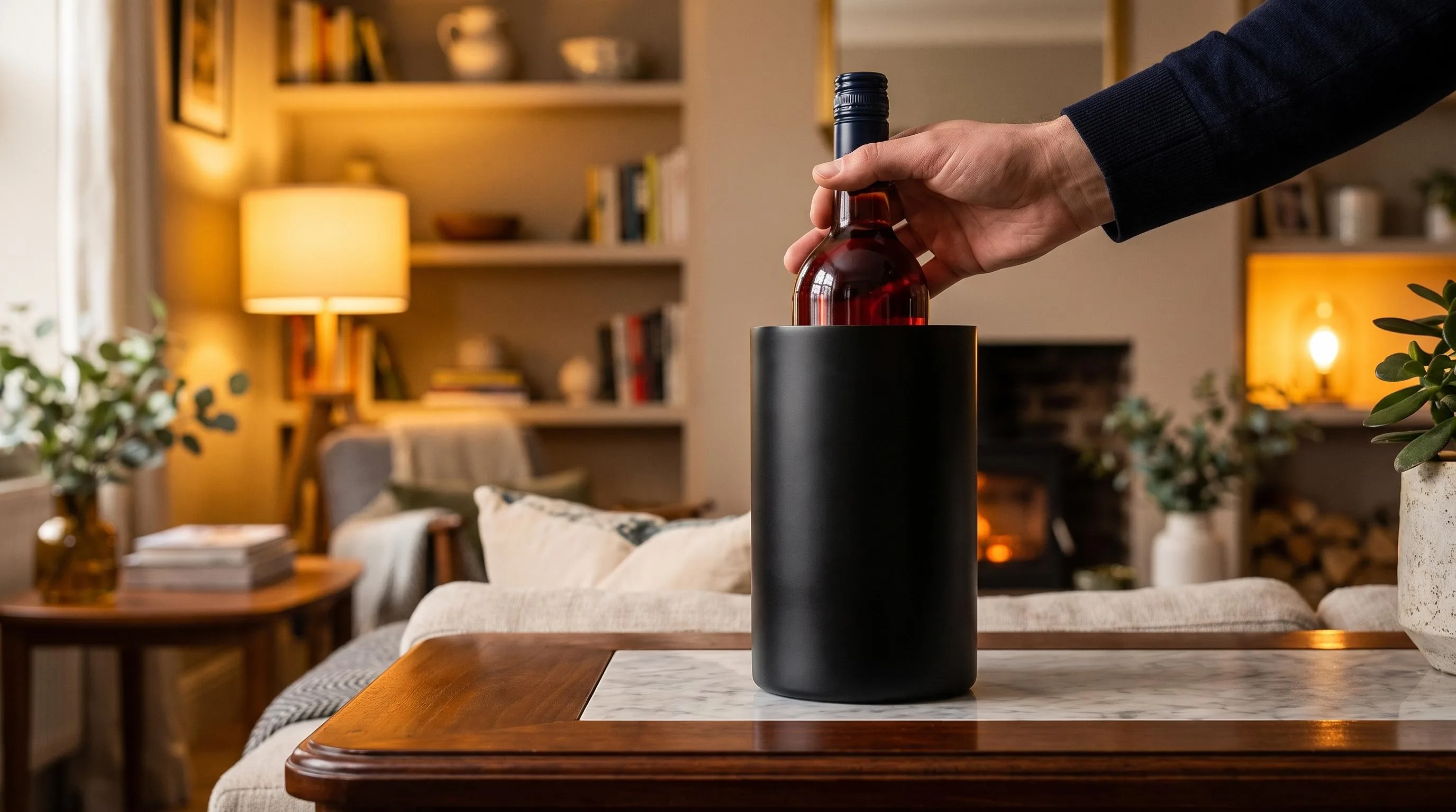 The Villa & Marx Wine Bottle Chiller shown in everyday use at home, as tested by FlightWineBar