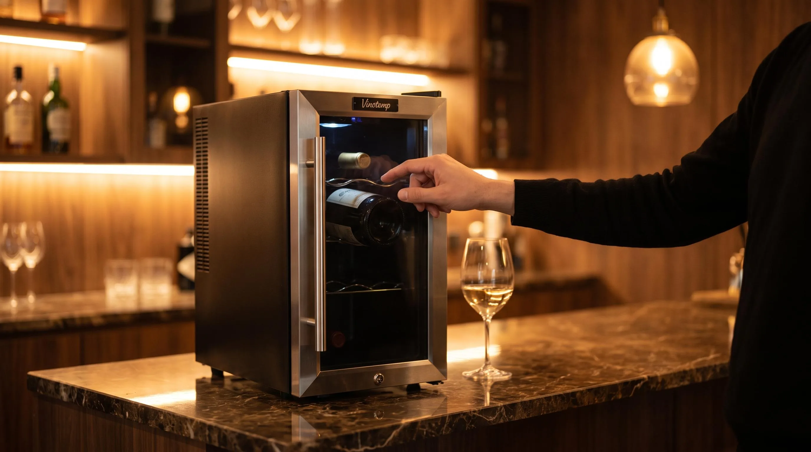 Vinotemp IL-OW004 Wine Cooler Review 2026 3 The Vinotemp IL-OW004 shown in everyday use at home, as tested by FlightWineBar