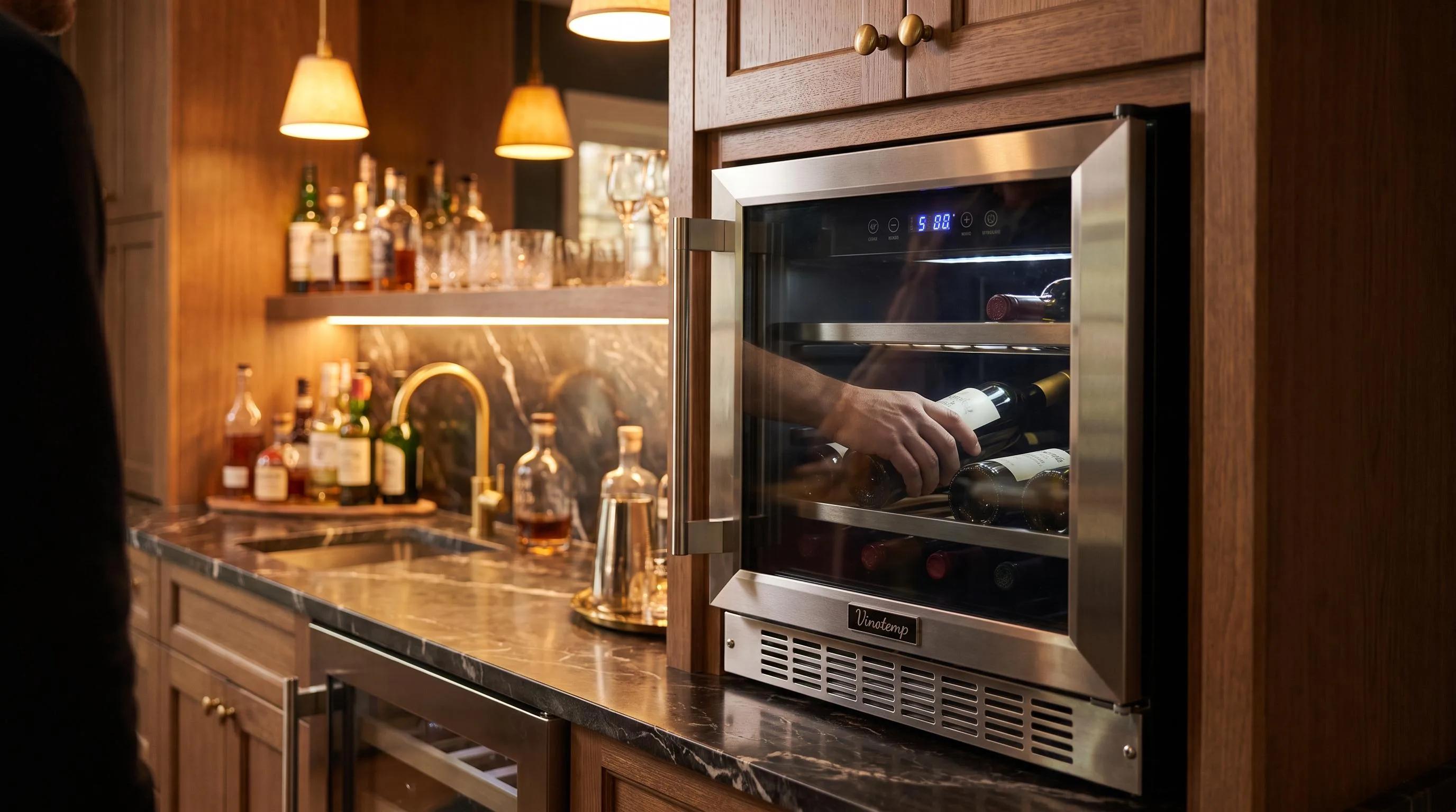 Vinotemp VT-7BMSL-FE Wine Cooler Review 2026 3 The Vinotemp shown in everyday use at home, as tested by FlightWineBar
