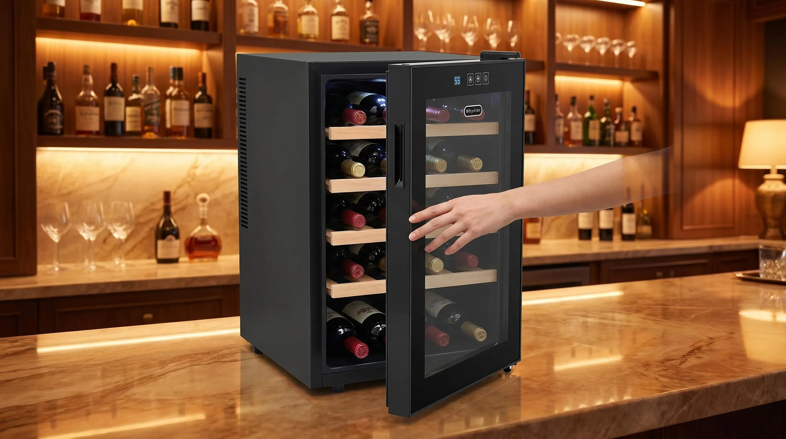 The Whynter WC-201TD shown in everyday use at home, as tested by FlightWineBar