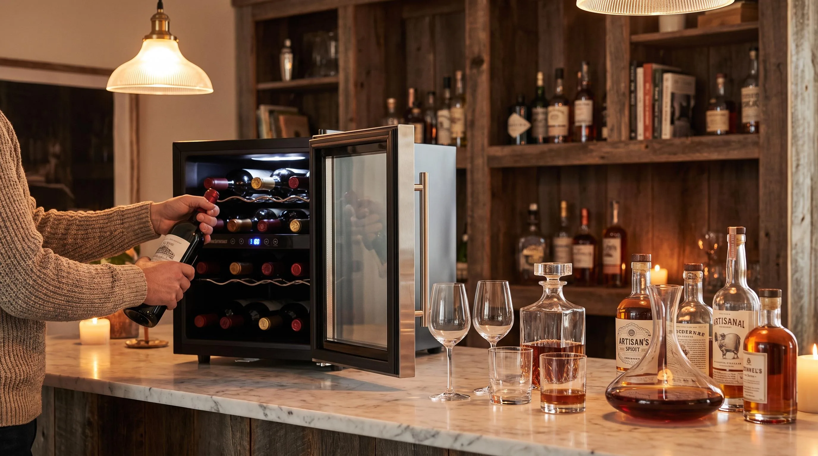The Wine Enthusiast 18-Bottle shown in everyday use at home, as tested by FlightWineBar