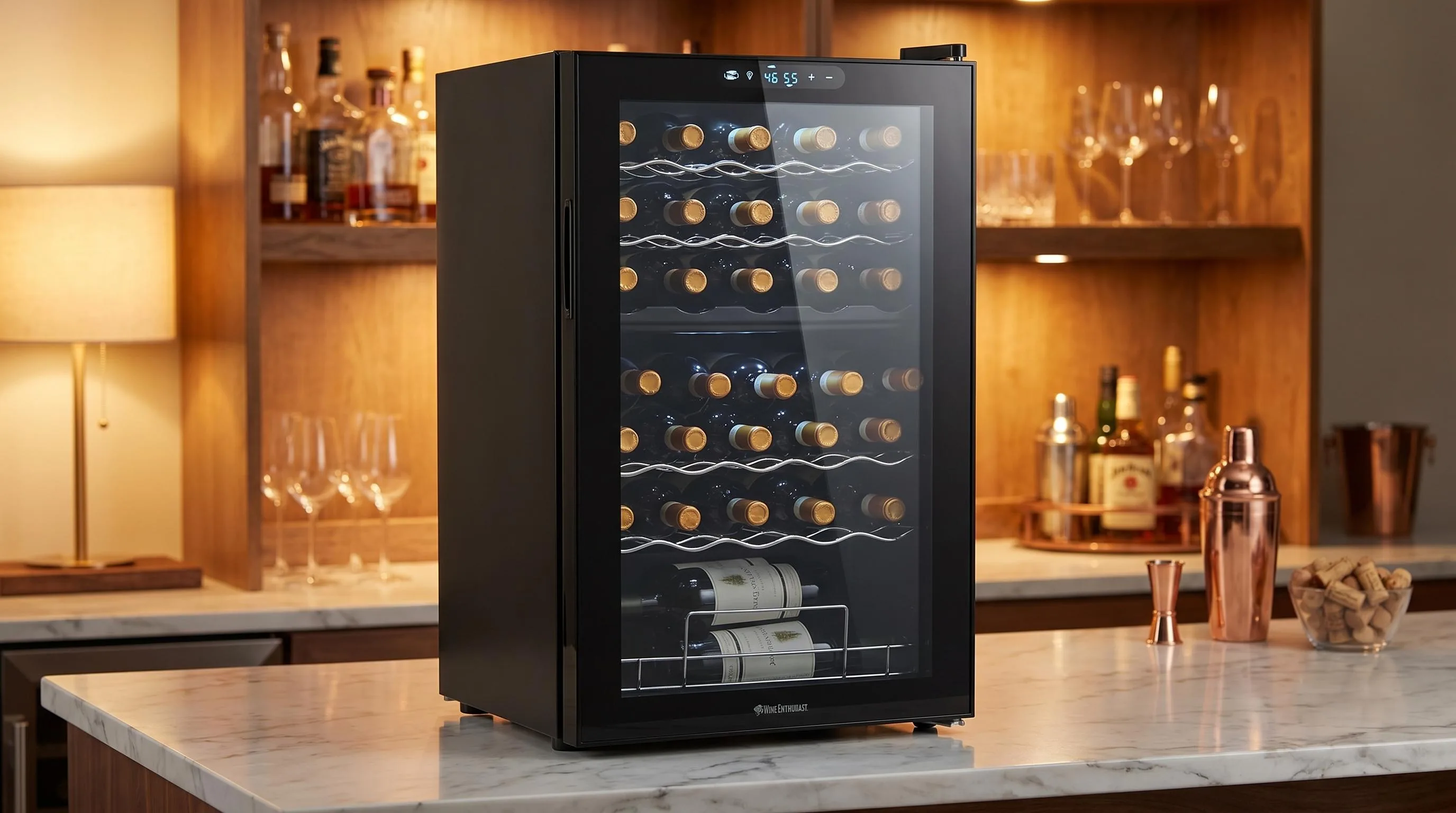 Close-up of the Wine Enthusiast 32-Bottle build quality, materials and finish during our review