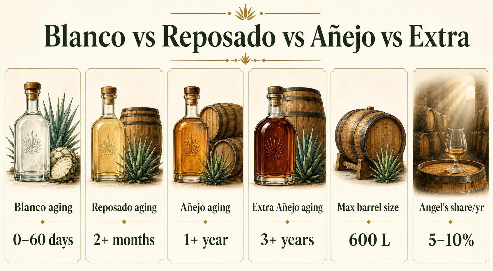 Blanco vs Reposado vs Añejo vs Extra — key facts at a glance