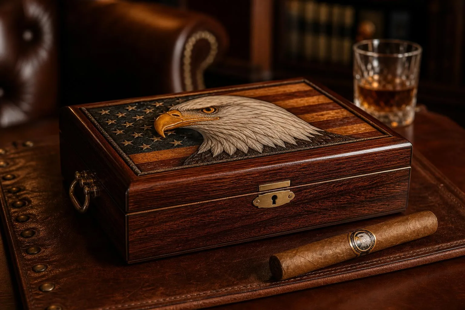 Close-up of the Bald Eagle Cigar Humidor build quality, materials and finish during our review
