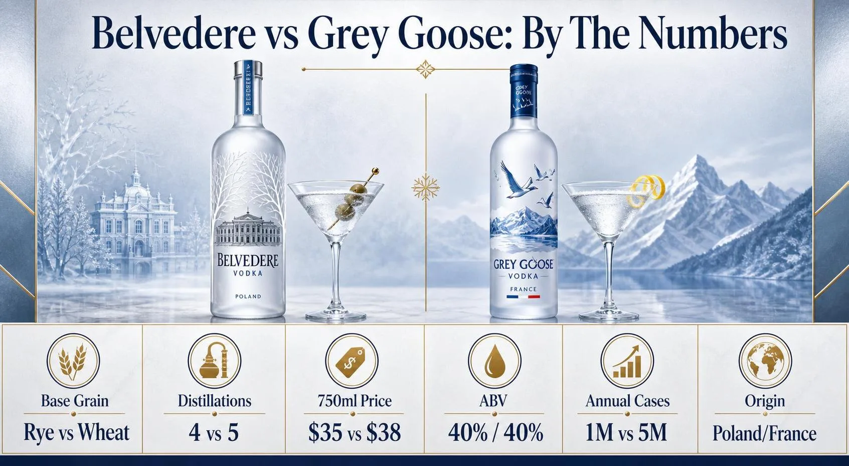 Belvedere Vs Grey Goose 1 Belvedere vs Grey Goose: By The Numbers — key facts at a glance