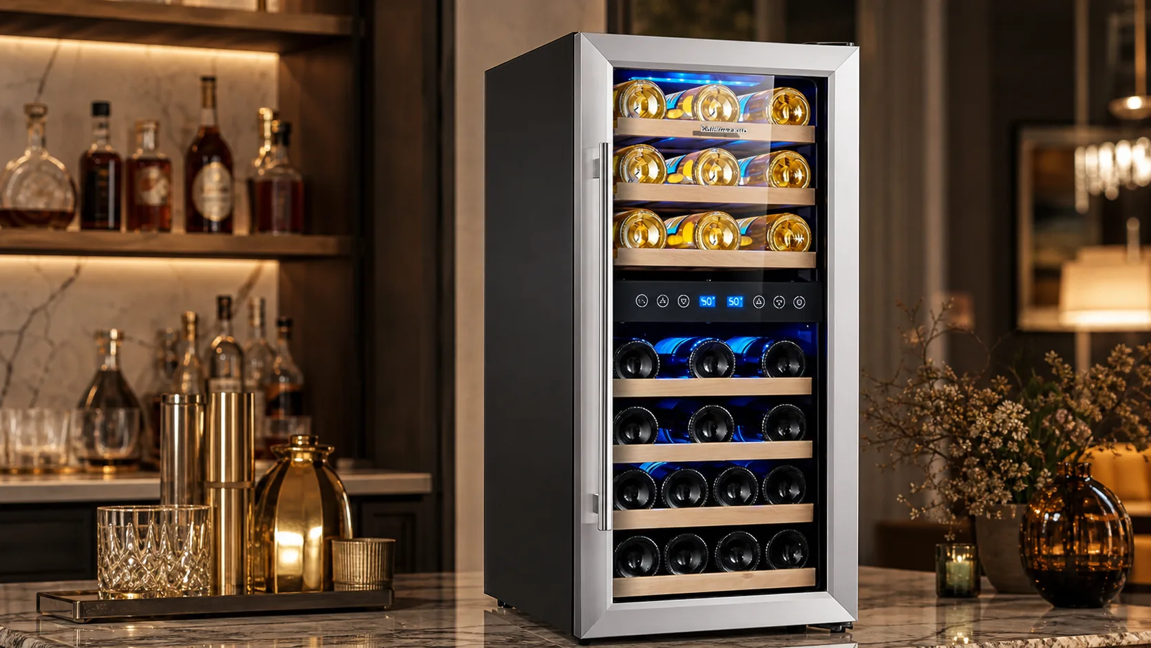 The Top 6 Best Dual Zone Wine Cooler You Need Right Now 9 Phiestina 33-Bottle Wine Cooler — Narrow Wine Storage: 16-inch 33-bottle design