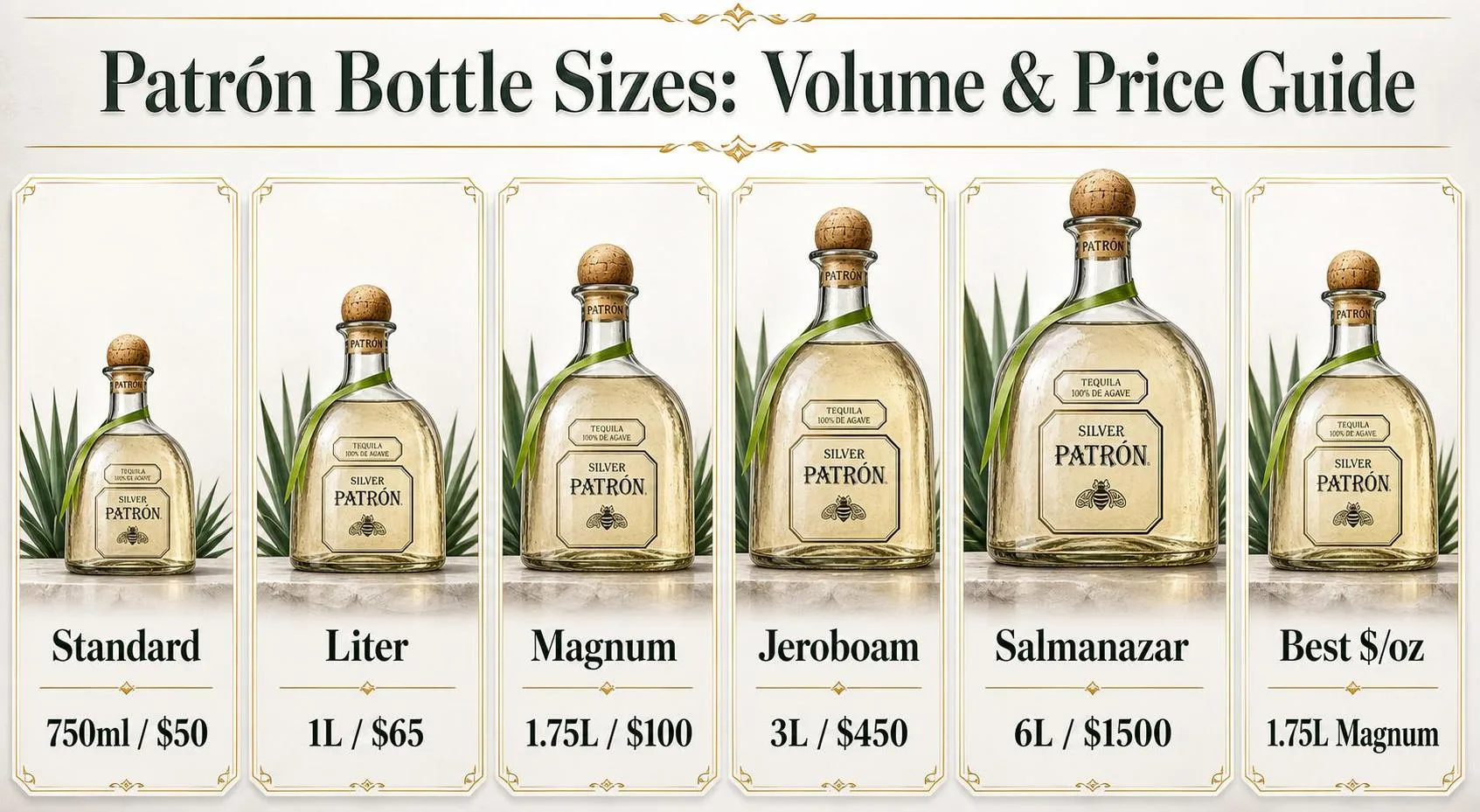 Patrón Bottle Sizes: Volume & Price Guide — key facts at a glance