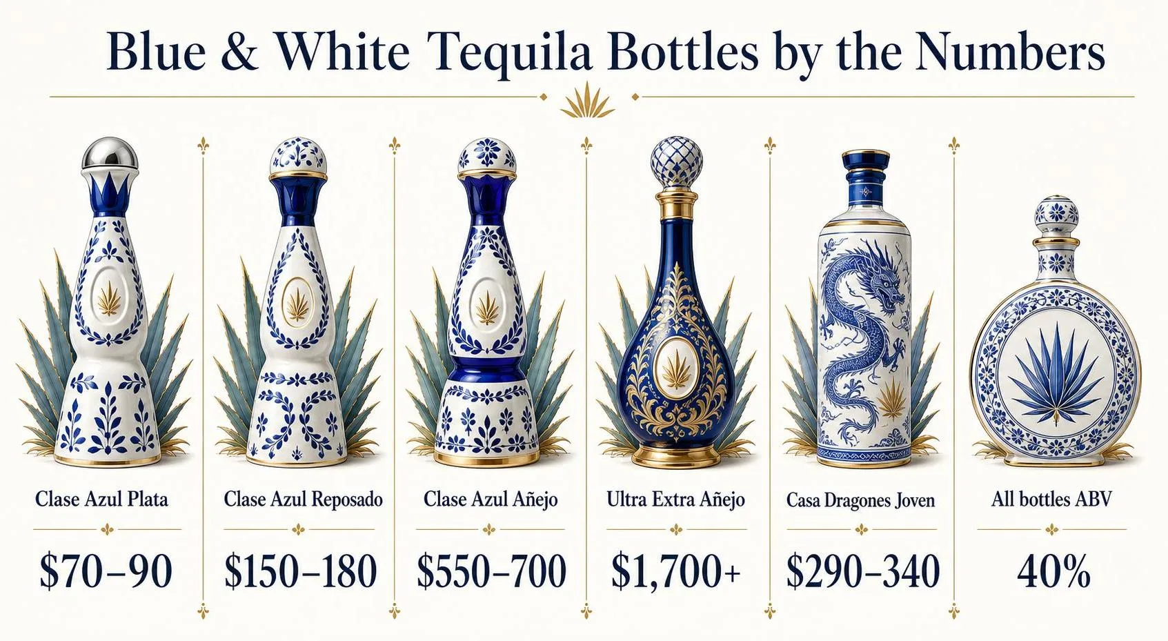 Blue & White Tequila Bottles by the Numbers — key facts at a glance