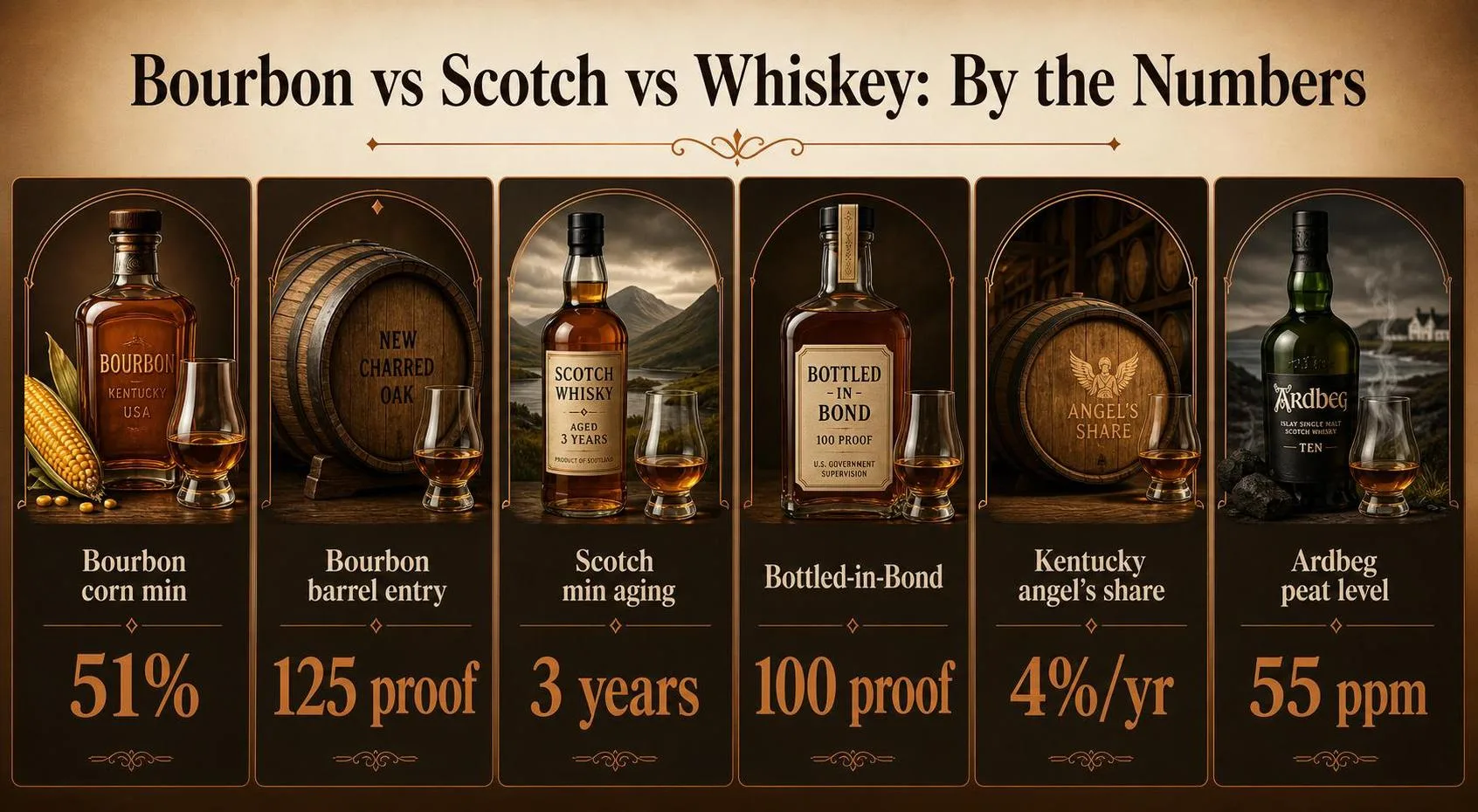 Bourbon vs Scotch vs Whiskey: By the Numbers — key facts at a glance