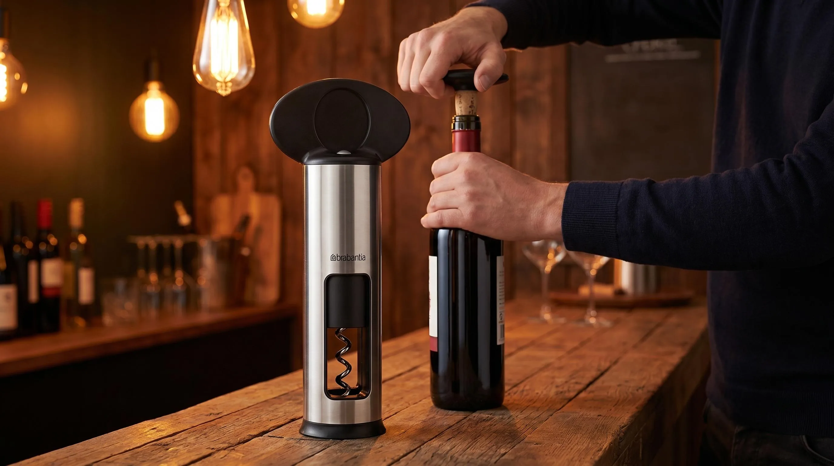 The Brabantia Classic Corkscrew shown in everyday use at home, as tested by FlightWineBar