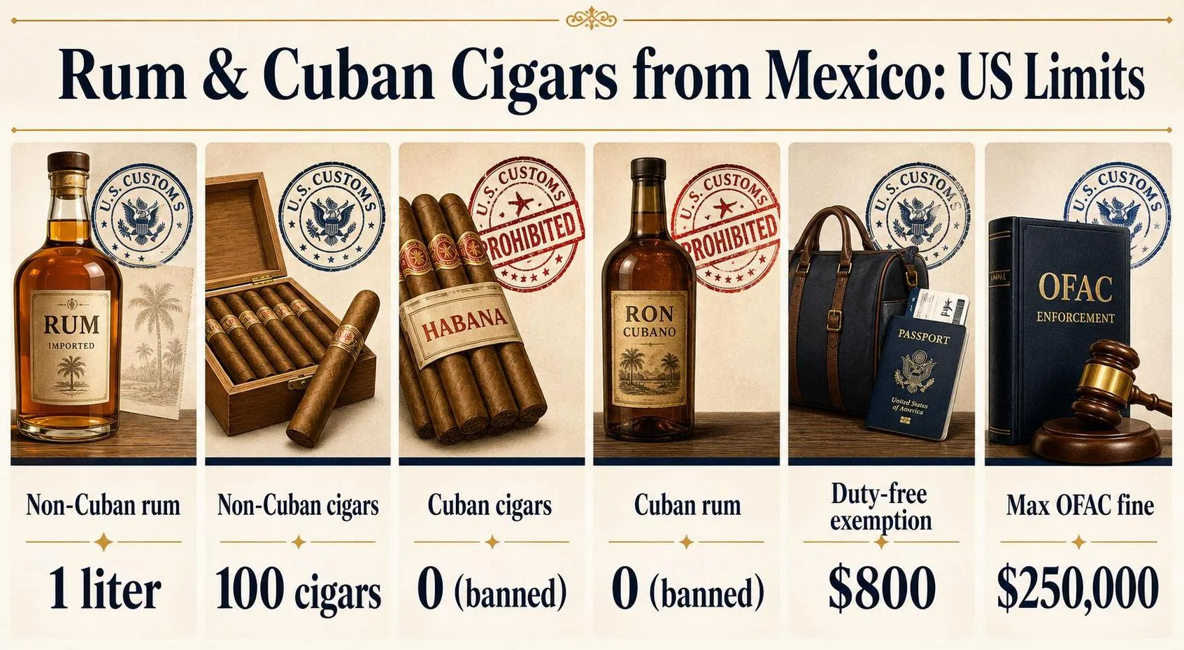 Can I Bring Rum And Cuban Cigars Back From Mexico? 1 Rum & Cuban Cigars from Mexico: US Limits — key facts at a glance