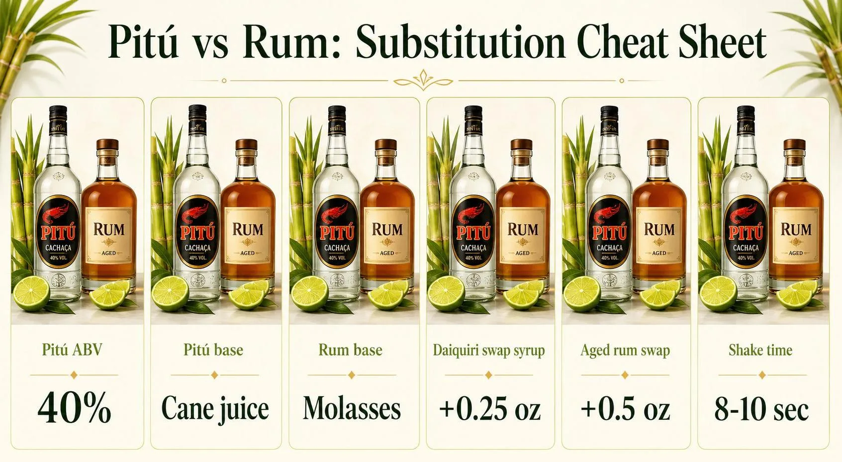 Pitú vs Rum: Substitution Cheat Sheet — key facts at a glance