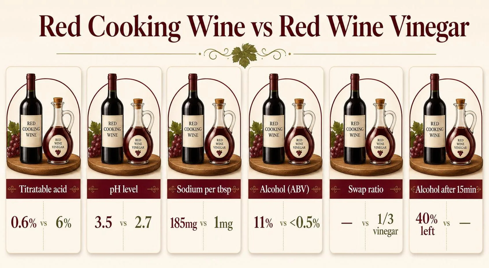 Red Cooking Wine vs Red Wine Vinegar — key facts at a glance