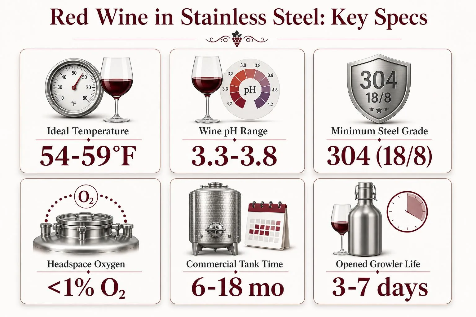 Red Wine in Stainless Steel: Key Specs — key facts at a glance