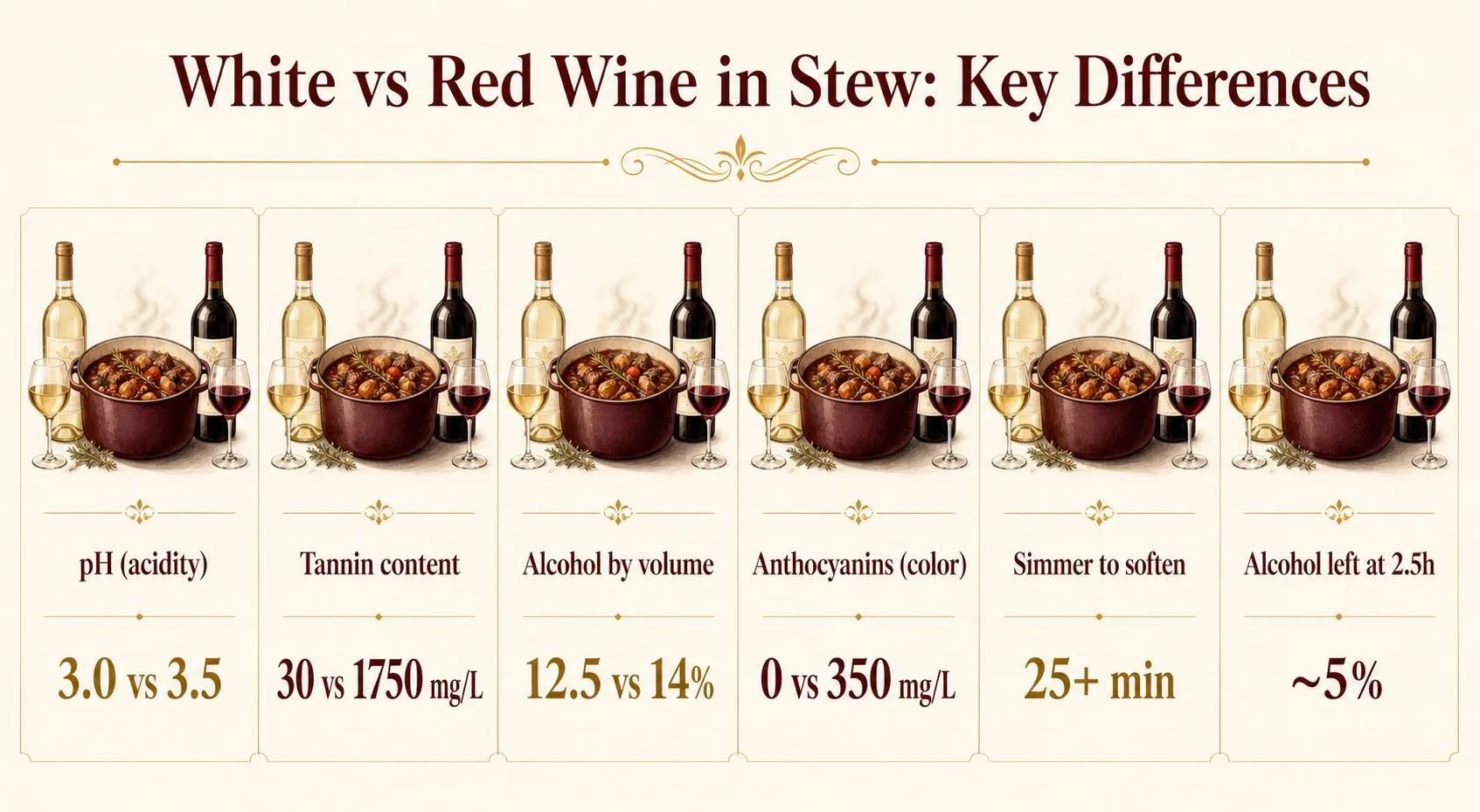 White vs Red Wine in Stew: Key Differences — key facts at a glance
