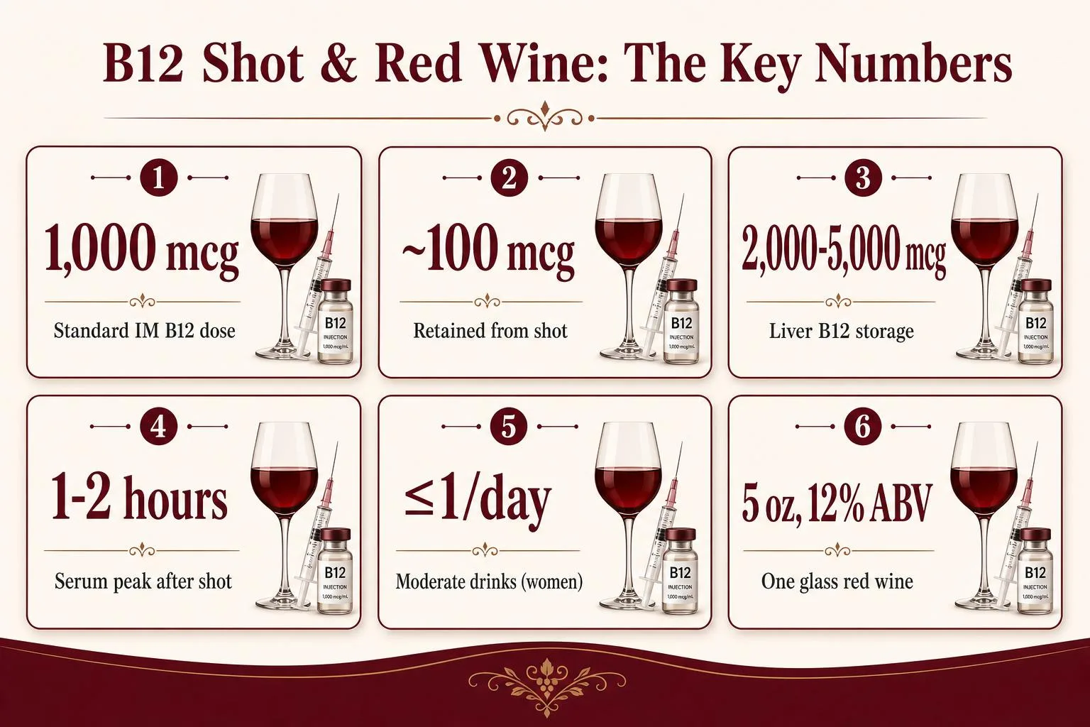 Can You Drink Red Wine After Having A B12 Injection? 1 B12 Shot & Red Wine: The Key Numbers — key facts at a glance