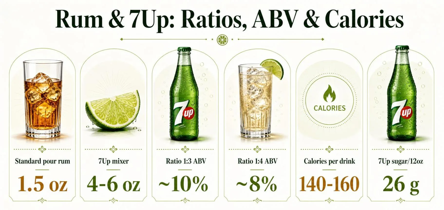 Can You Put Rum With 7Up? 1 Rum & 7Up: Ratios, ABV & Calories — key facts at a glance