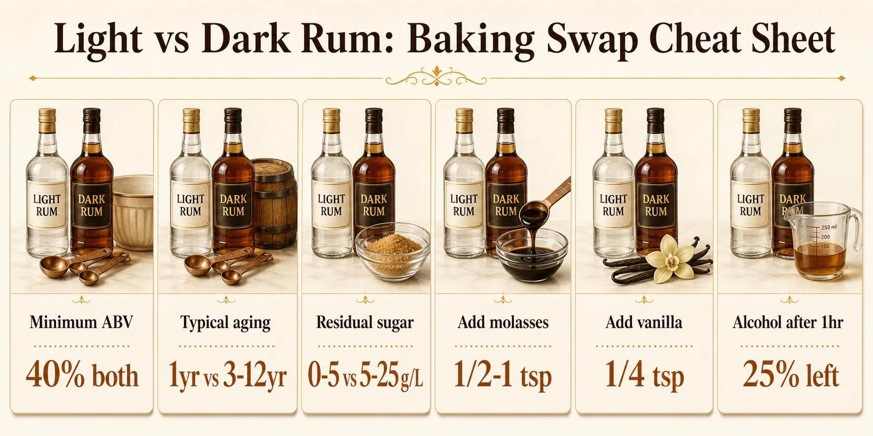Can You Substitute Light Rum For Dark Rum In Baking? 1 Light vs Dark Rum: Baking Swap Cheat Sheet — key facts at a glance