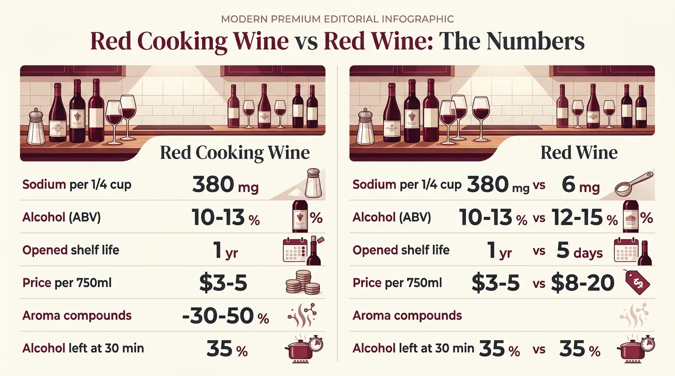 Red Cooking Wine vs Red Wine: The Numbers — key facts at a glance