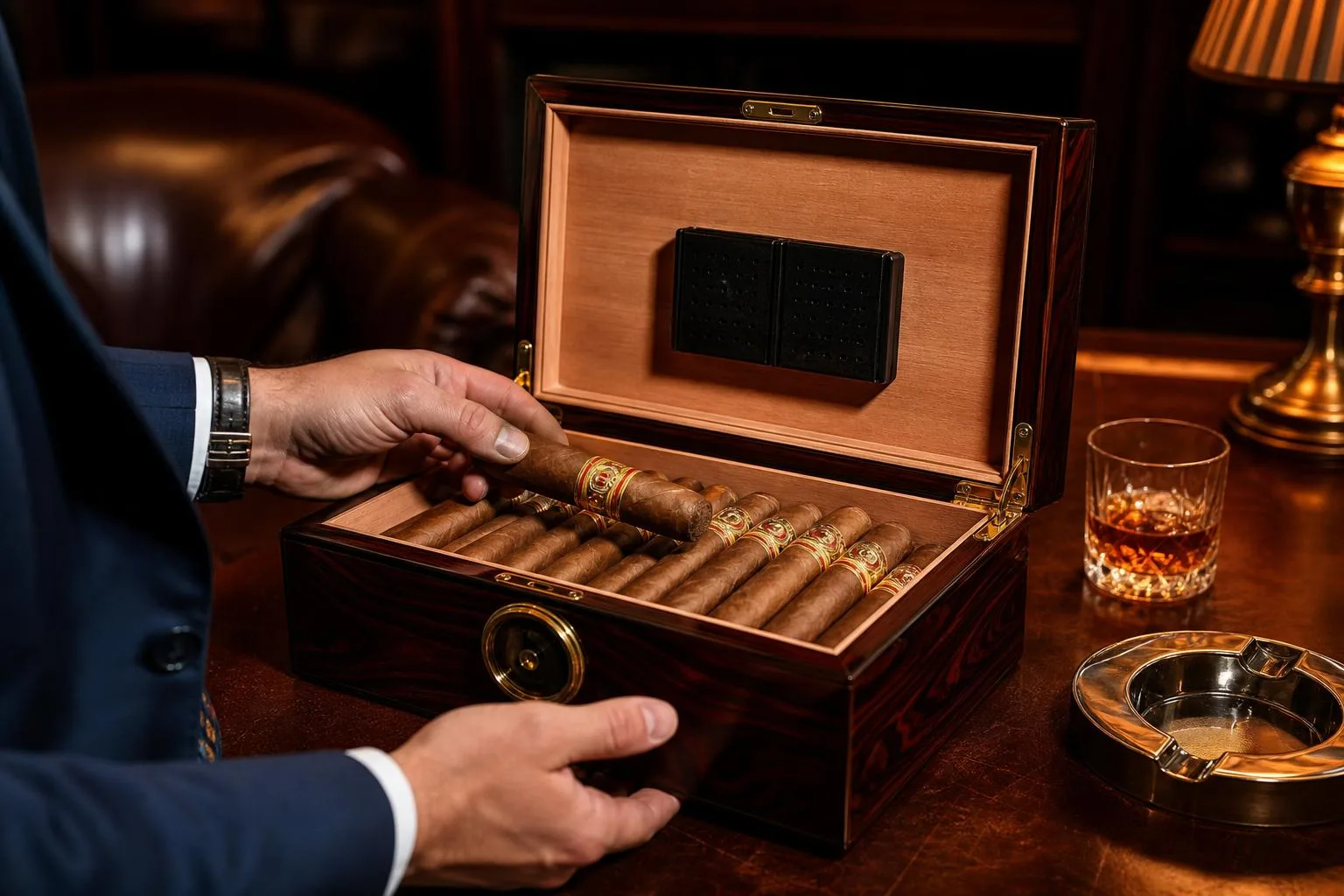 The Capri Cigar Humidor shown in everyday use at home, as tested by FlightWineBar