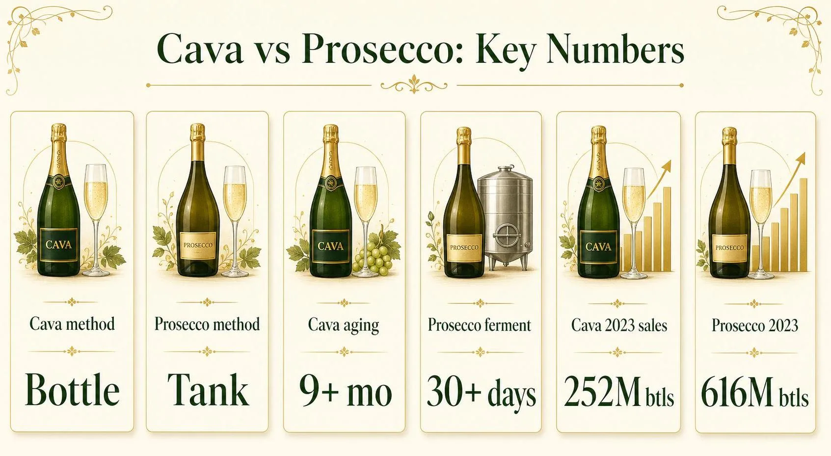 Cava Vs Prosecco: What Is The Difference Between Them? 1 Cava vs Prosecco: Key Numbers — key facts at a glance