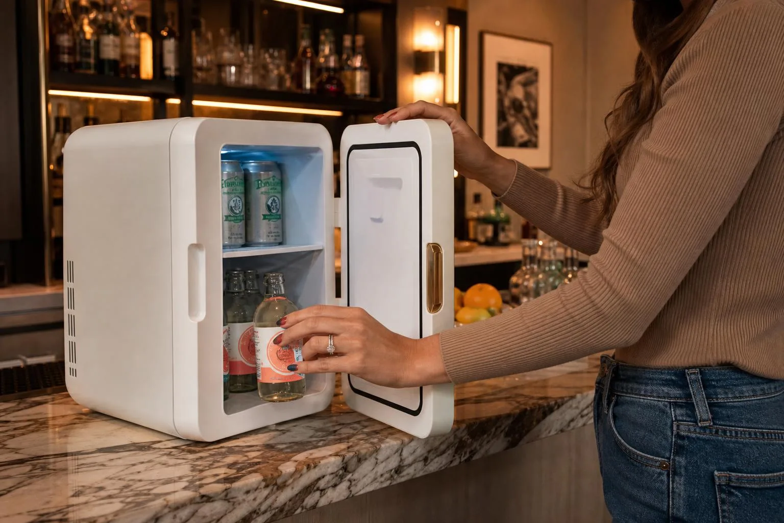 Cooluli CL4LW Mini Fridge Review 2026 3 The Cooluli CL4LW shown in everyday use at home, as tested by FlightWineBar