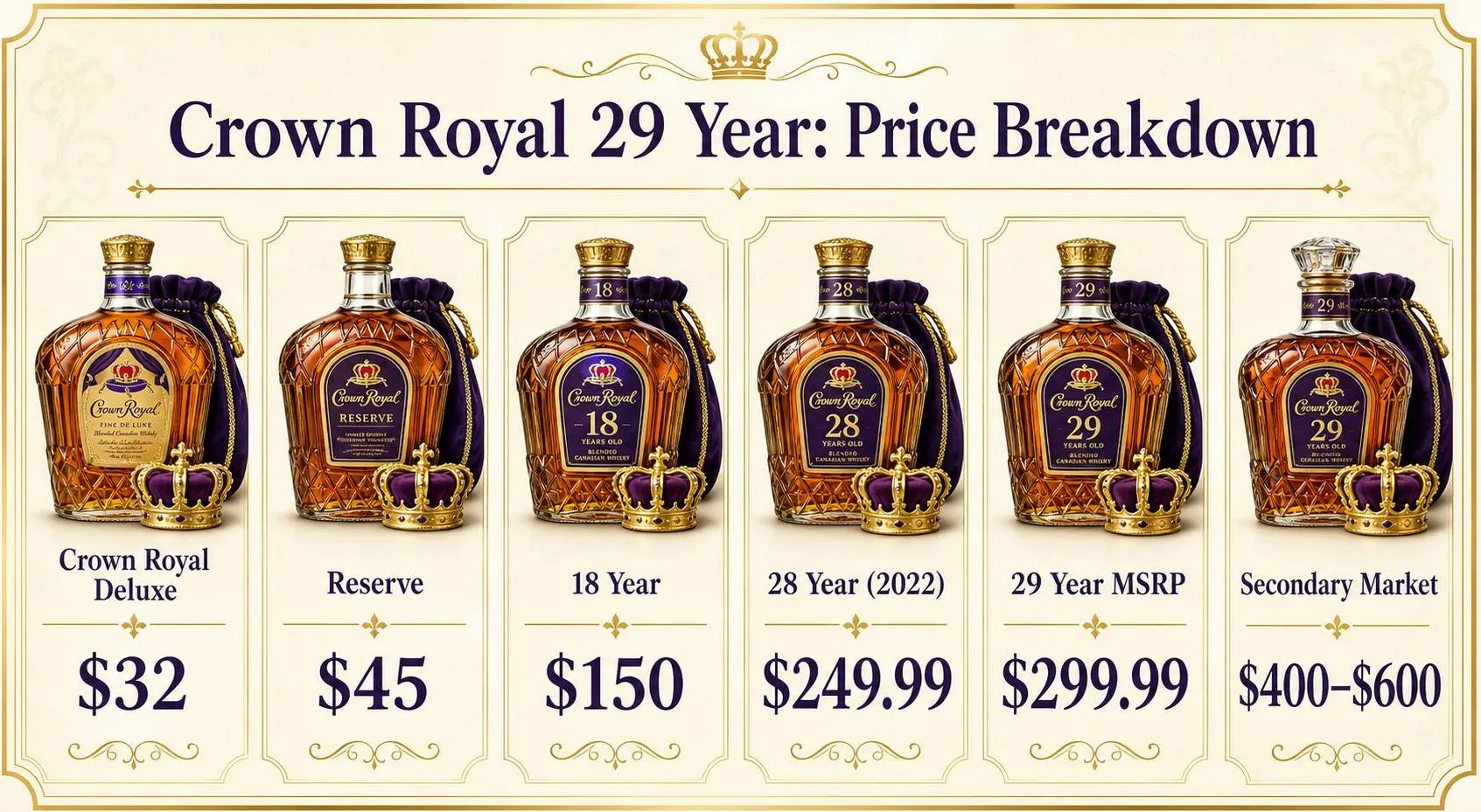 Crown Royal 29 Year Price - How Much Does It Cost? 1 Crown Royal 29 Year: Price Breakdown — key facts at a glance
