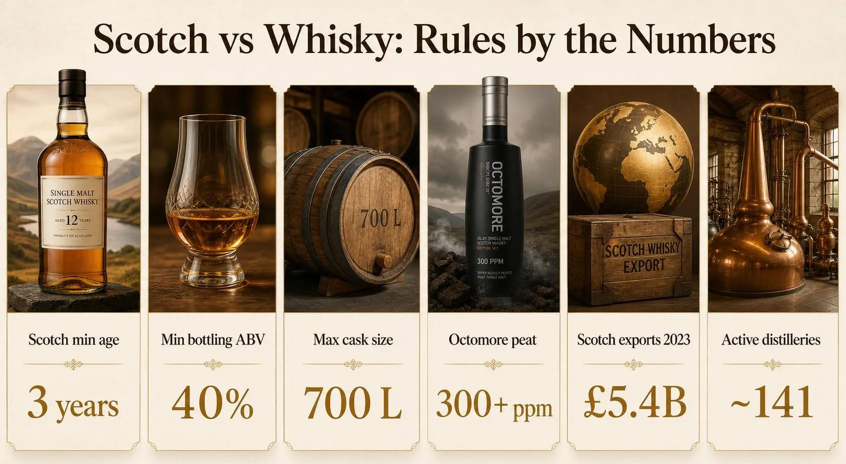 What Are The Difference Between Scotch And Whisky? 1 Scotch vs Whisky: Rules by the Numbers — key facts at a glance