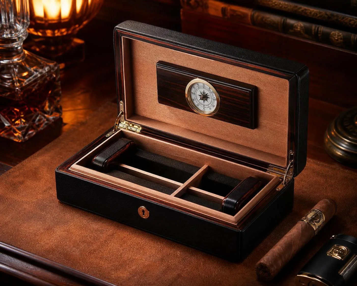 Close-up of the Display 2 Cigar Humidor build quality, materials and finish during our review