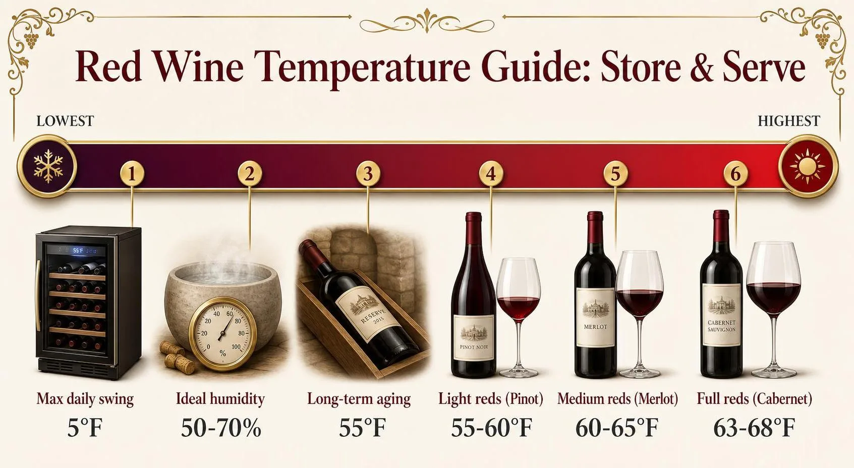 Red Wine Temperature Guide: Store & Serve — key facts at a glance
