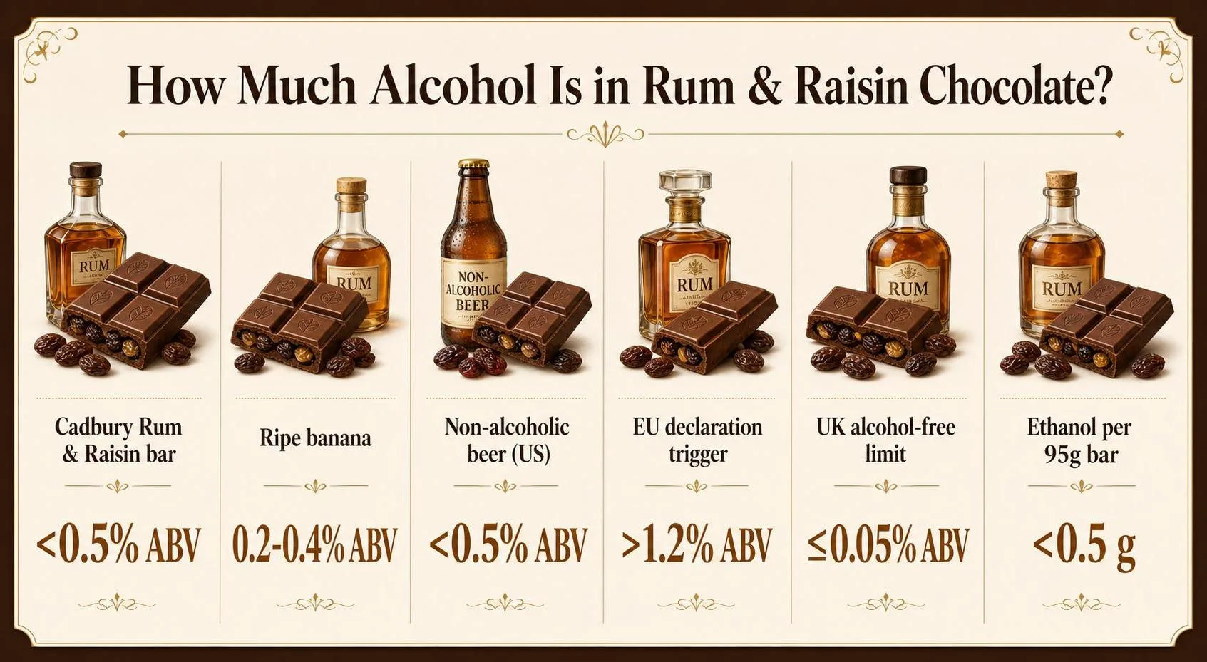 Does Cadbury Rum And Raisin Chocolate Contain Alcohol? 1 How Much Alcohol Is in Rum & Raisin Chocolate? — key facts at a glance
