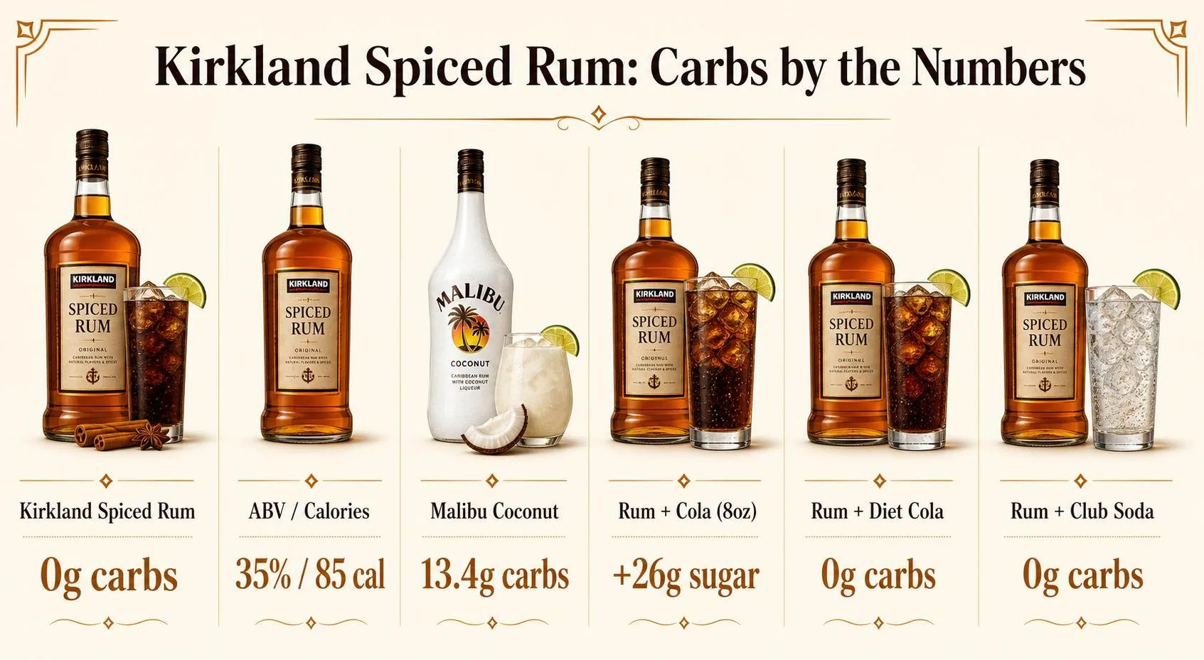 Does Kirkland Spiced Rum Have Carbs? 1 Kirkland Spiced Rum: Carbs by the Numbers — key facts at a glance