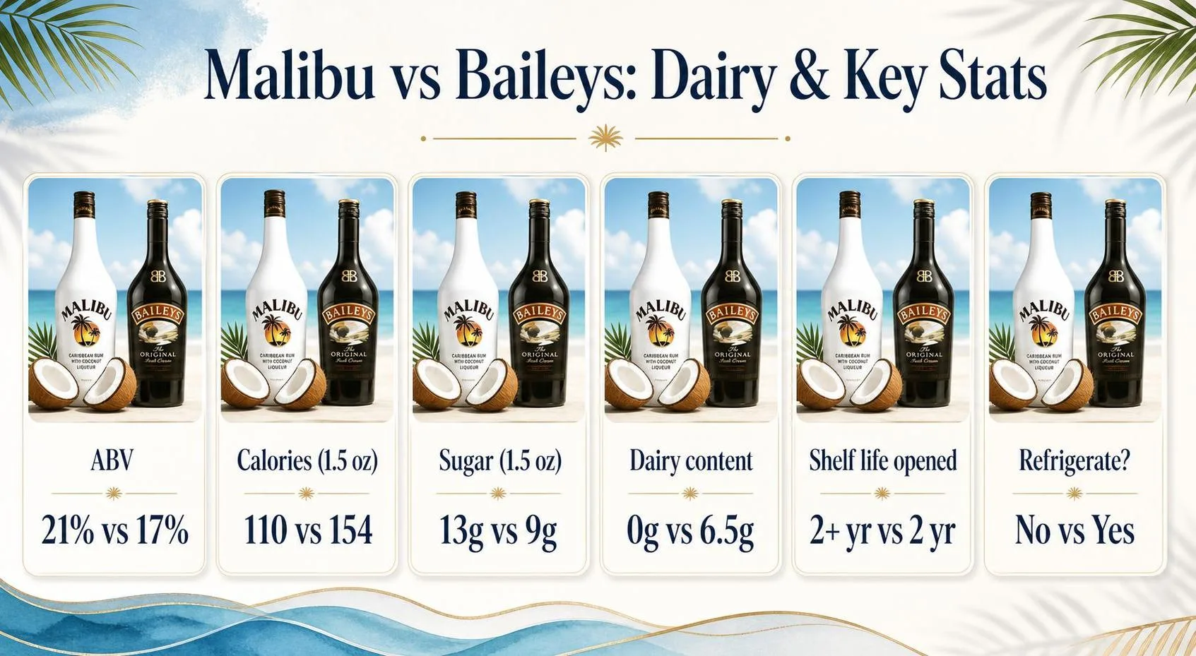 Malibu vs Baileys: Dairy & Key Stats — key facts at a glance