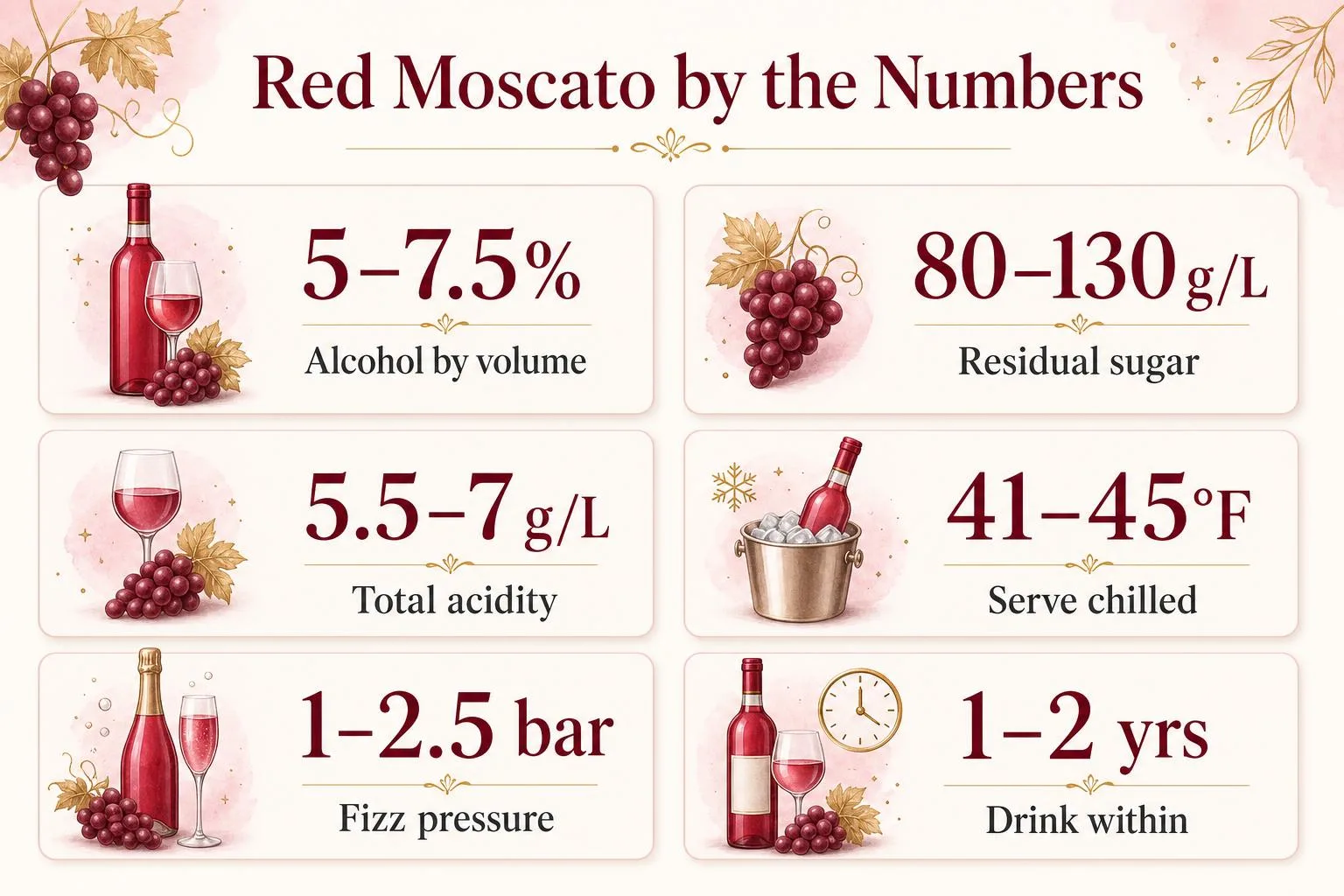 Red Moscato by the Numbers — key facts at a glance
