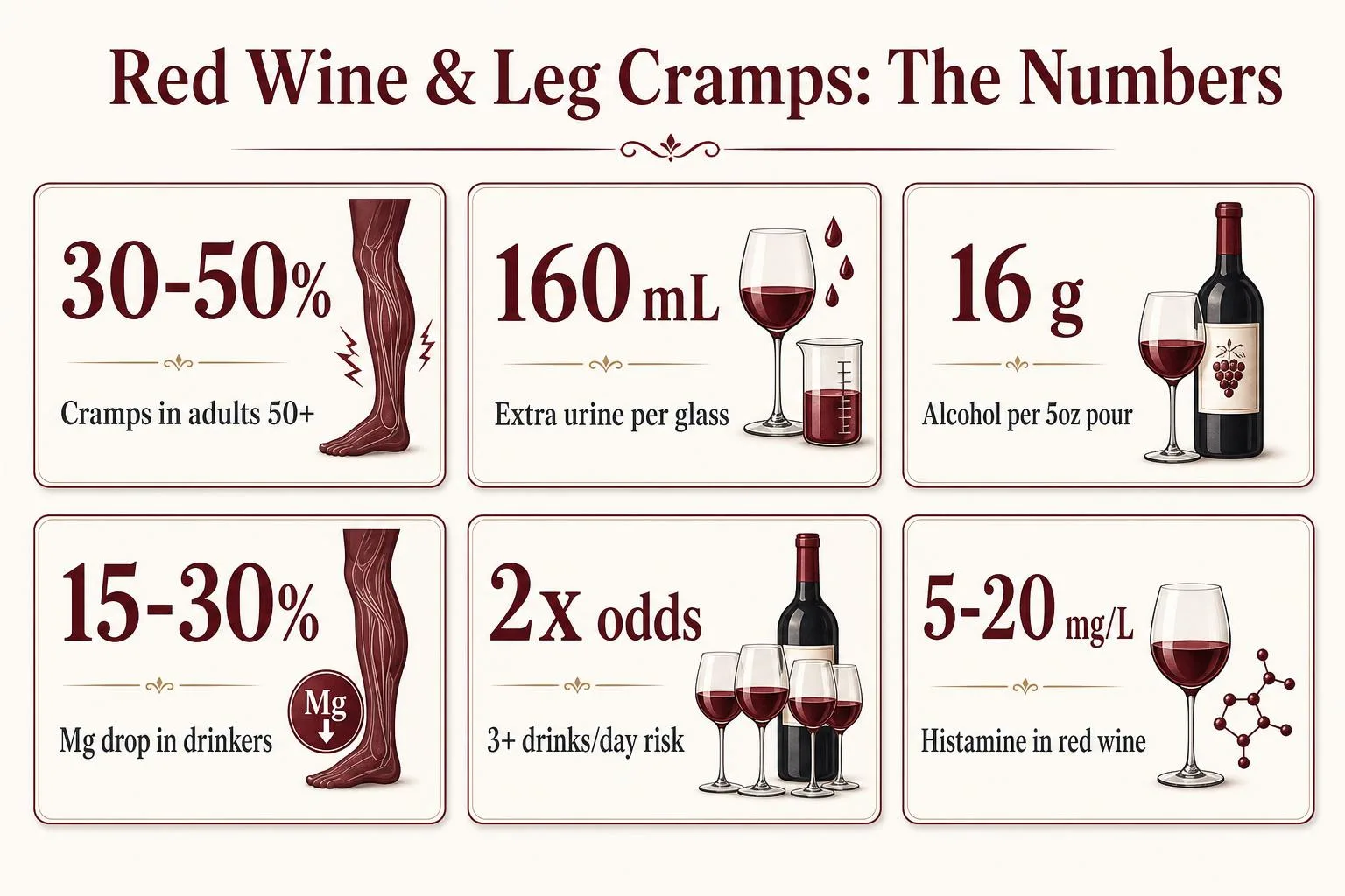 Does Red Wine Cause Leg Cramps? 1 Red Wine & Leg Cramps: The Numbers — key facts at a glance