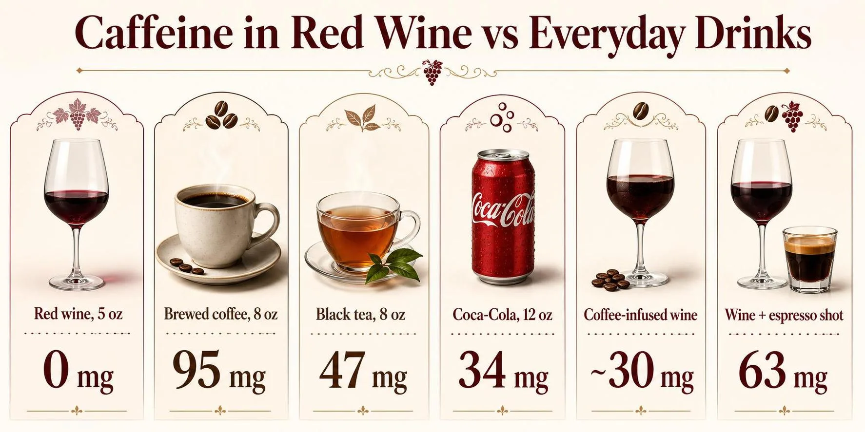 Caffeine in Red Wine vs Everyday Drinks — key facts at a glance