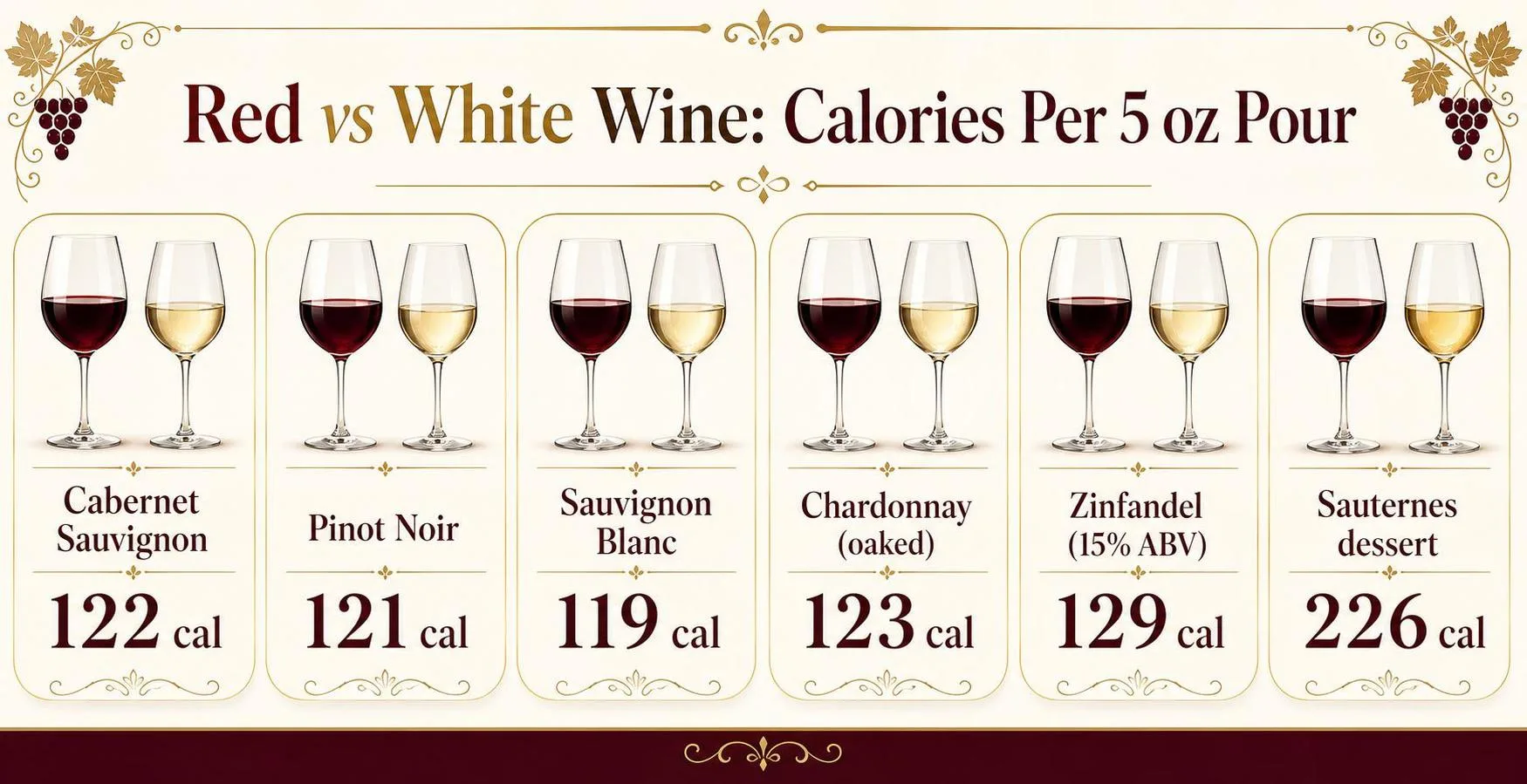 Red vs White Wine: Calories Per 5 oz Pour — key facts at a glance