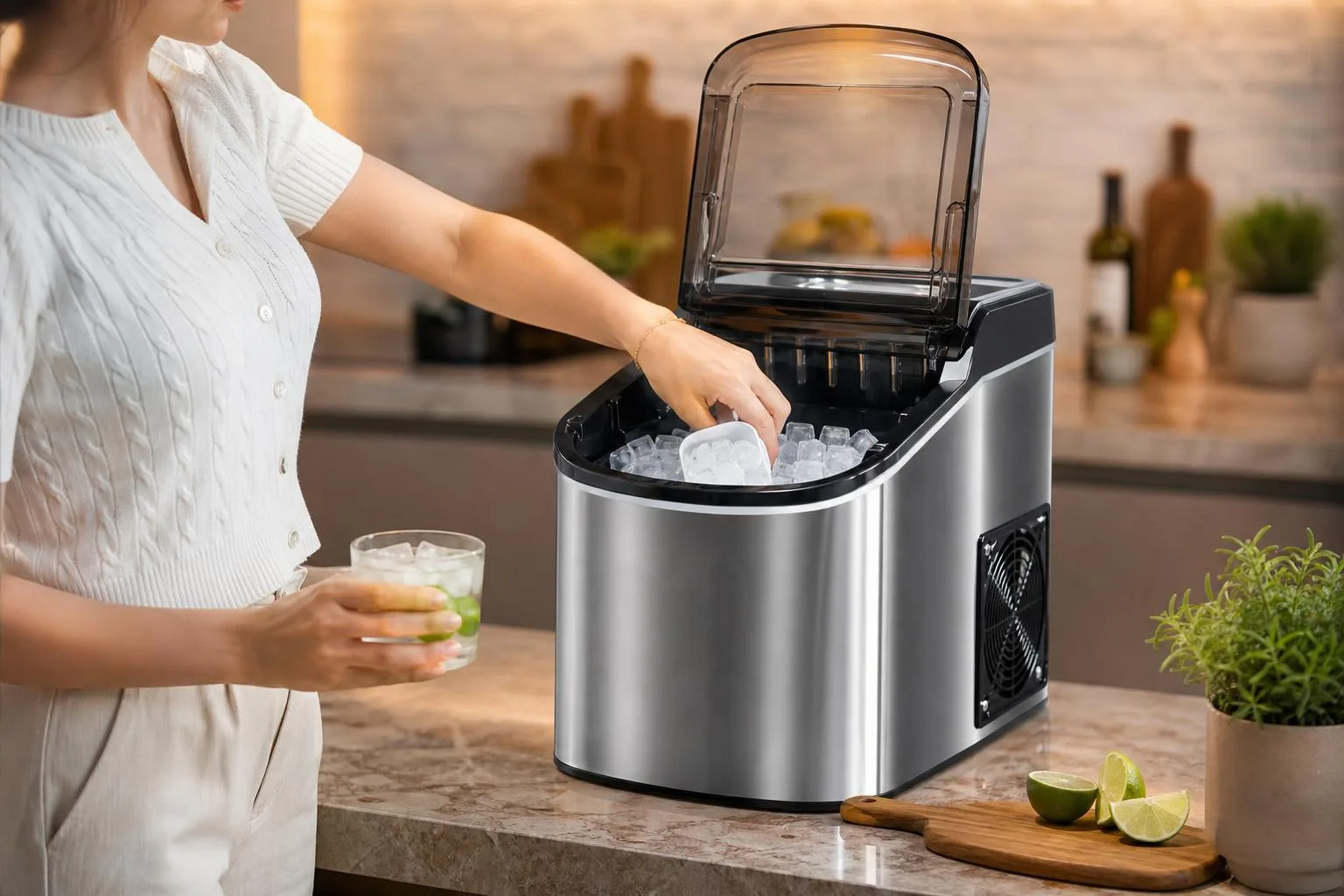 Euhomy Ice Maker Review 2026 3 The Euhomy Ice Maker shown in everyday use at home, as tested by FlightWineBar