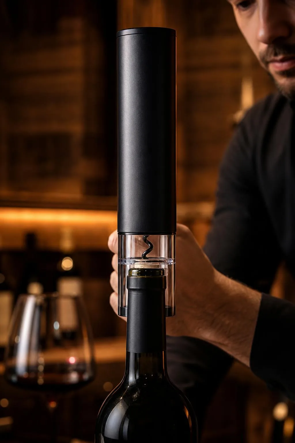 Close-up of the Flauno Electric Wine Opener build quality, materials and finish during our review