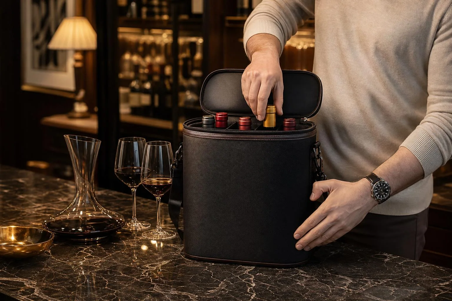The Freshore 6 Wine Bottles Portable shown in everyday use at home, as tested by FlightWineBar