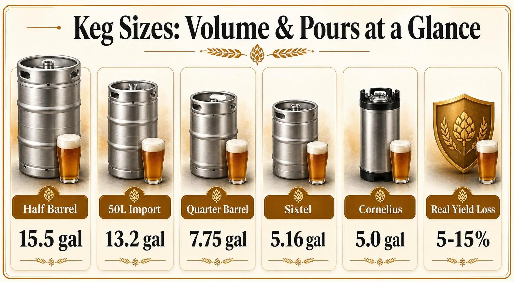 How Big Is A Keg Of Beer? 1 Keg Sizes: Volume & Pours at a Glance — key facts at a glance
